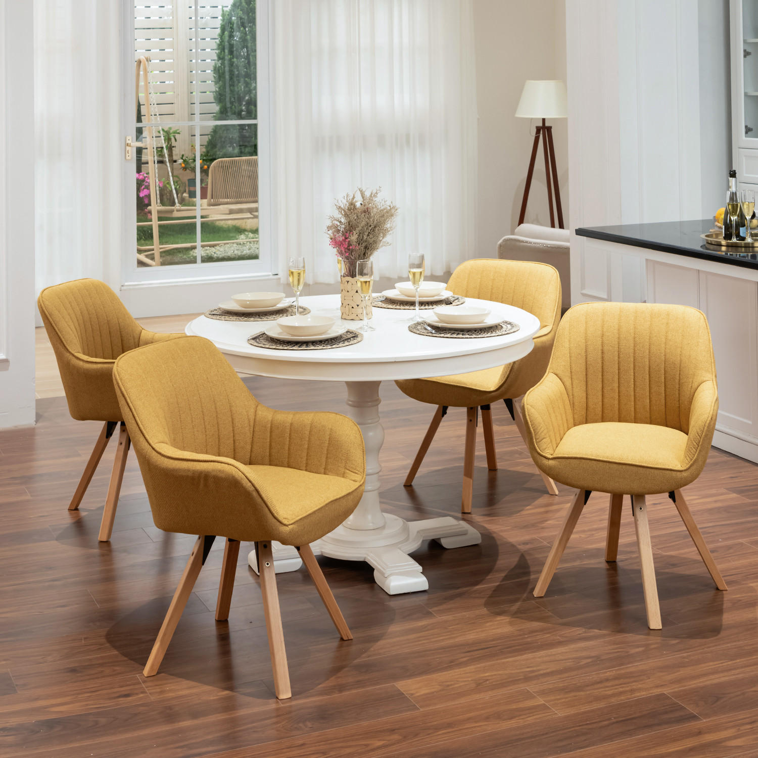 ARMLEHNSTUHL-SET 4 Stück drehbar in Webstoff - Gelb/Kernbuche, Holz/Textil (57/83/56cm) - Meubles Cosy