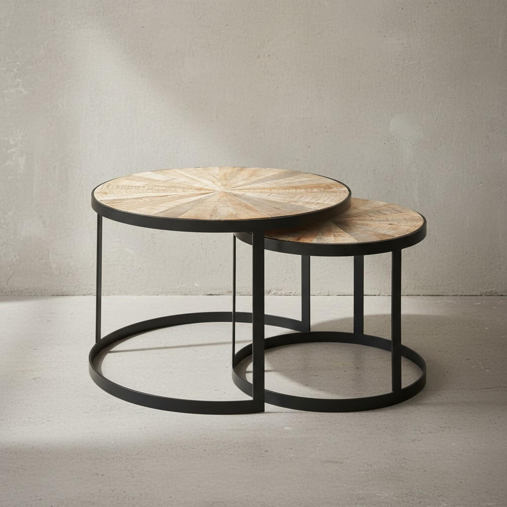 COUCHTISCH 2er Set Massivholz Metall Platzsparend Handgefertigt ESINO, Braun 60x60x40 cm - Schwarz/Braun, Holz/Metall (60/60/40cm) - KADIMA DESIGN