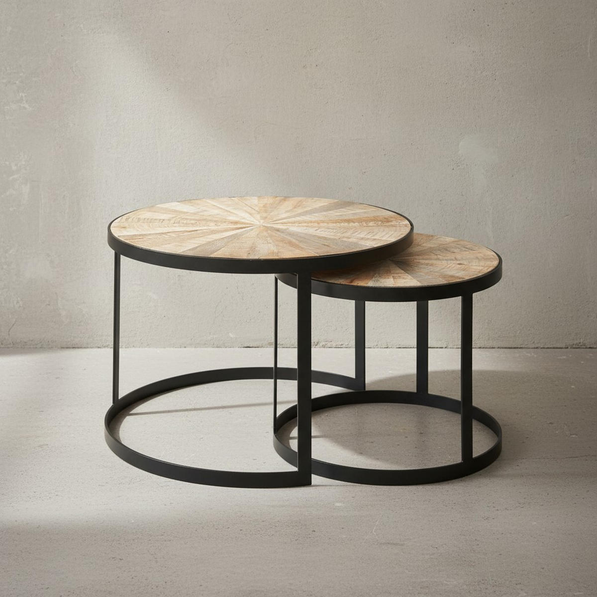 COUCHTISCH 2er Set Massivholz Metall Platzsparend Handgefertigt ESINO, Braun 60x60x40 cm - Schwarz/Braun, Holz/Metall (60/60/40cm) - KADIMA DESIGN