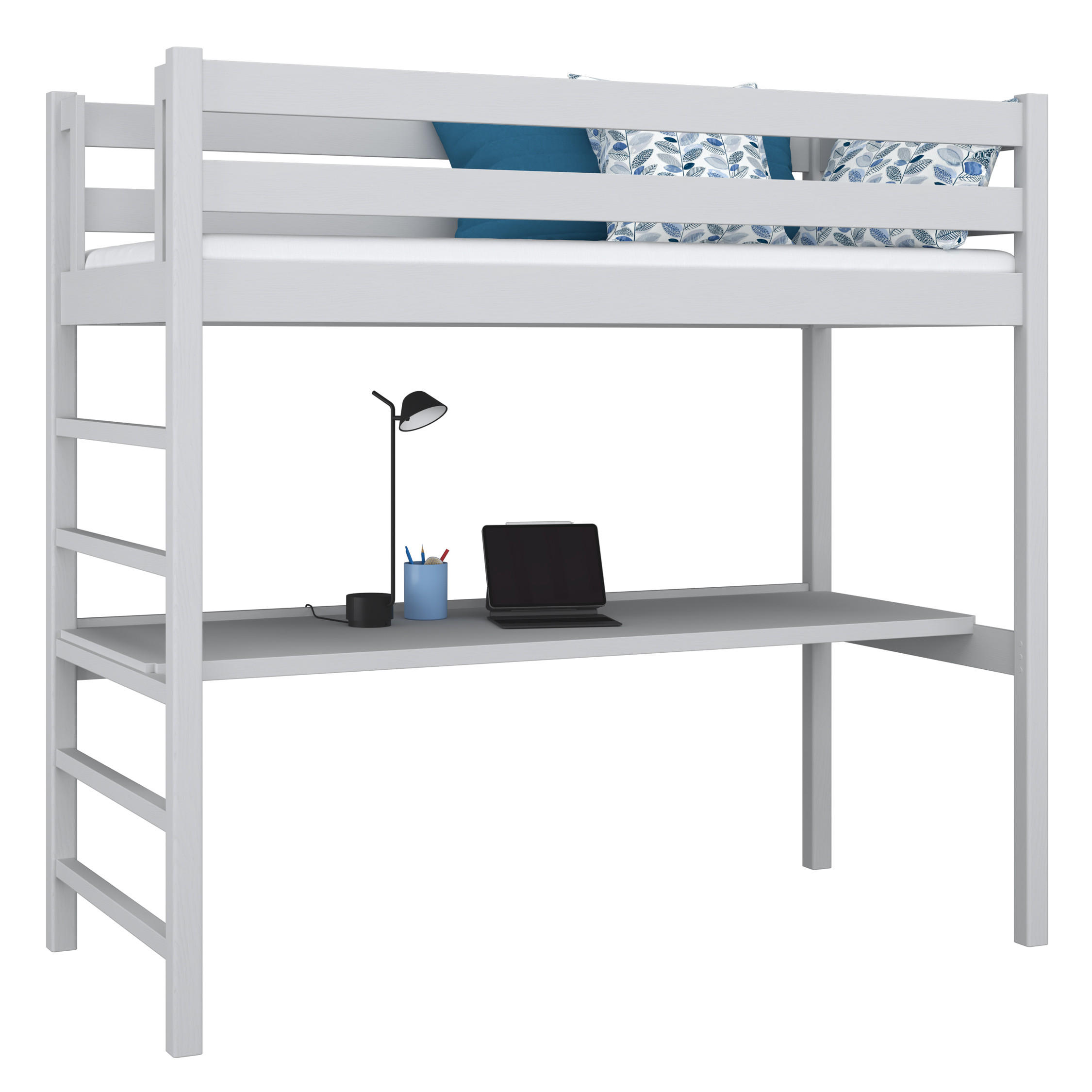 HOCHBETT N01 mit Schreibtisch Grau 100/180 - Grau, Naturmaterialien/Holz (100/180cm) - N-Wood