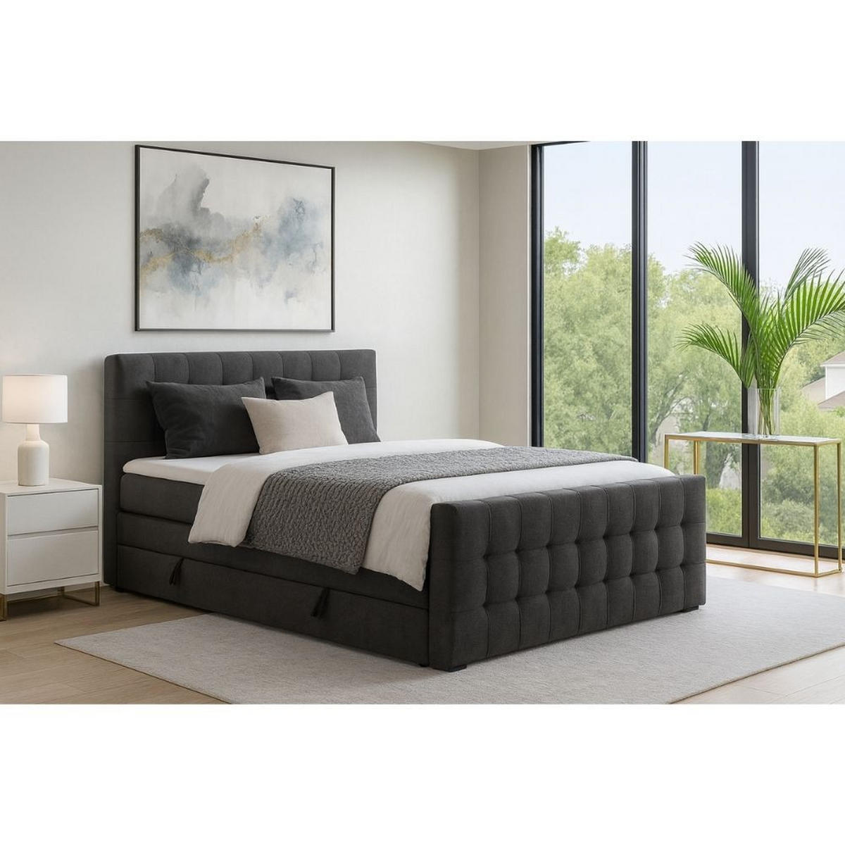 BOXBETT Royal mit Bonnelmatratze und Topper, 140x200, Grau - Grau, Holzwerkstoff/Kunststoff (140/200cm) - AN-Moebel 4u