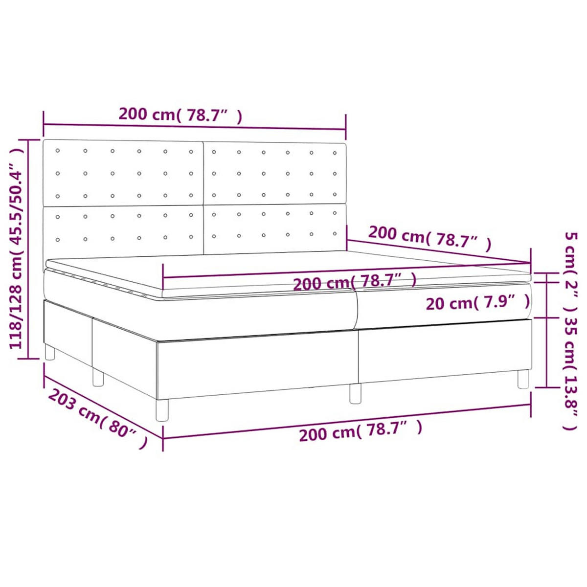 BOXSPRINGBETT 200/200 Cm Blau Samt - Blau, Textil (200/203cm) - vidaXL