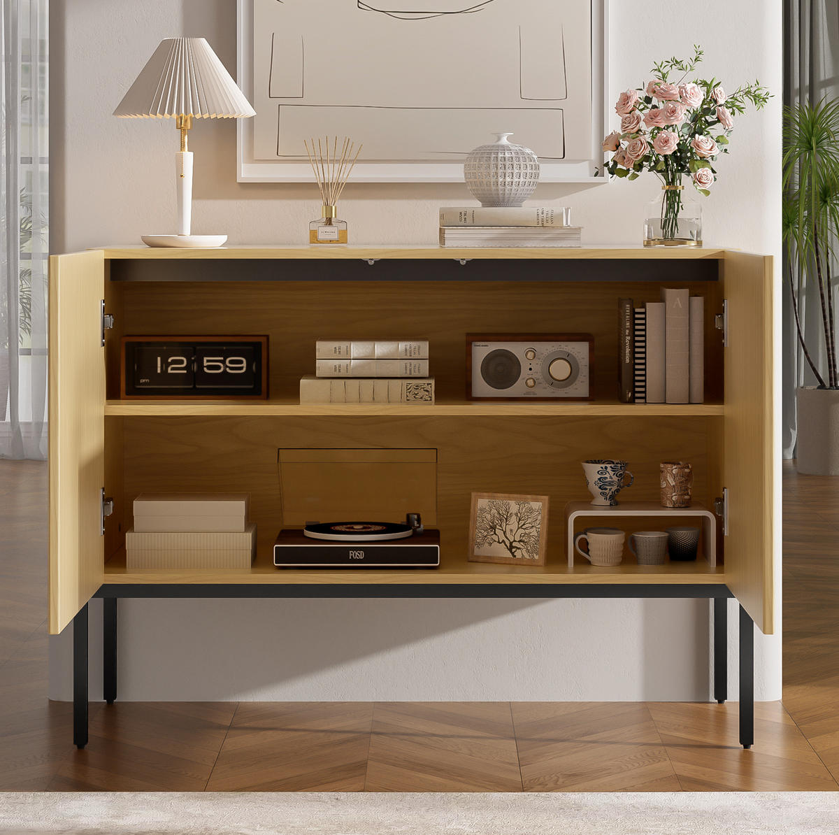 SIDEBOARD in Natur 100x40x75 cm mit 2 Türen und Metallbeinen - Naturfarben, Holzwerkstoff (40/75/100cm) - IVMEU