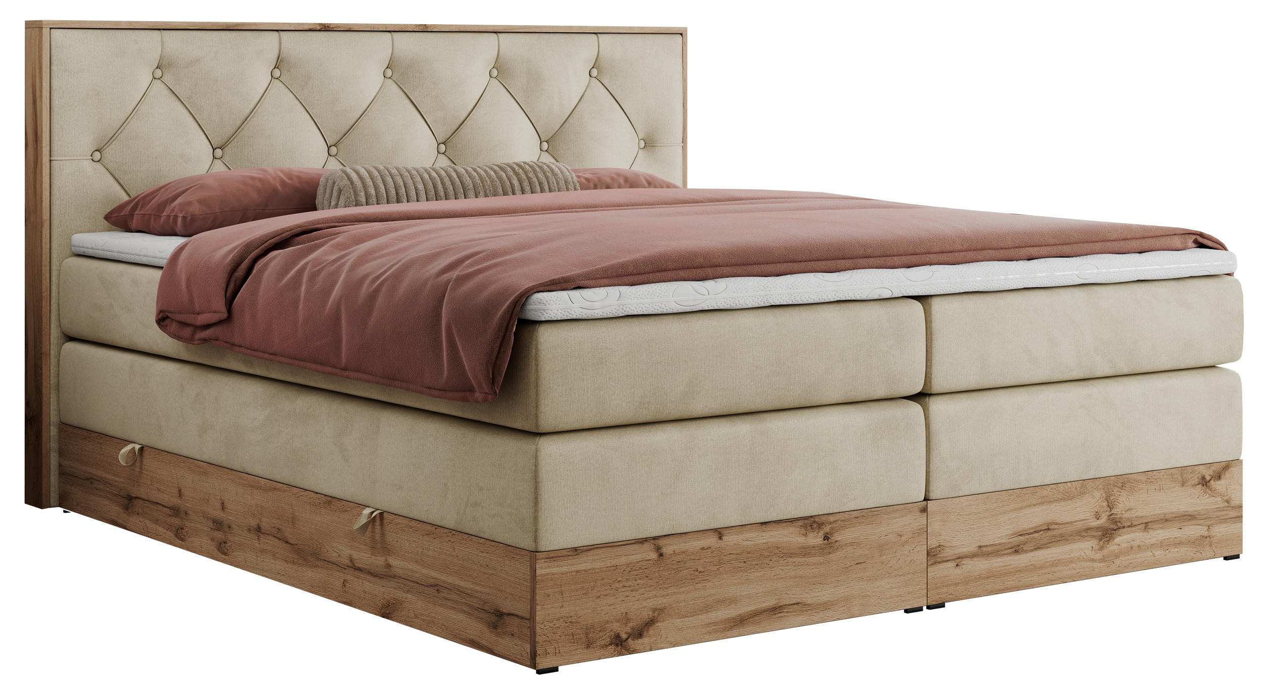 BOXSPRINGBETT VENETO KING 160/200 Beige Velvet - H3 - Beige, Holz/Textil (160/200cm) - MKS