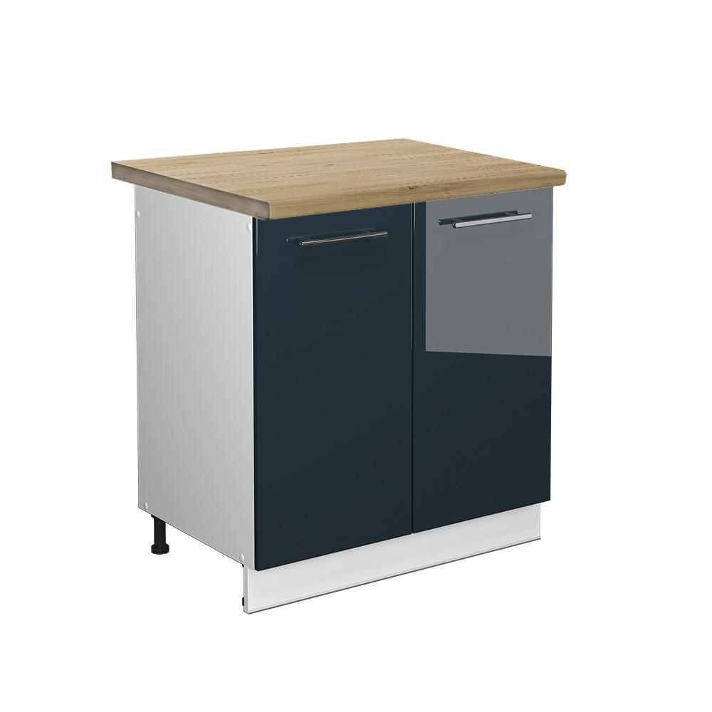 SPÜLENUNTERSCHRANK Fame-Line Dunkelblau Hochglanz 80 cm, AP Eiche - Weiß/Dunkelblau, Holzwerkstoff (80/82/60cm) - Vicco