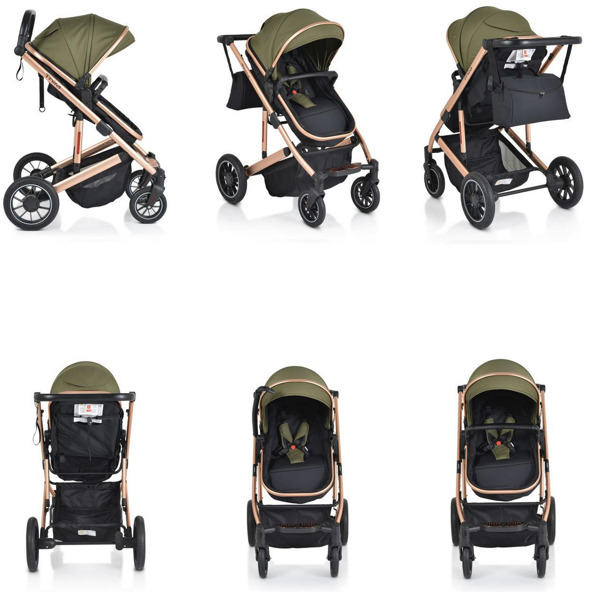 KINDERWAGEN 2 in 1 Thira grün Babywanne, umbaubar, Sportsitz, Fußabdeckung - Grün, Metall (96/61/107cm) - Moni