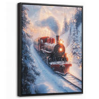 LEINWAND Bilder mit Rahmen - Weihnachtszug - Schnee - Winter - Weihnachten - 30x40 - Dunkelrot, Textil (30/40cm) - MuchoWow