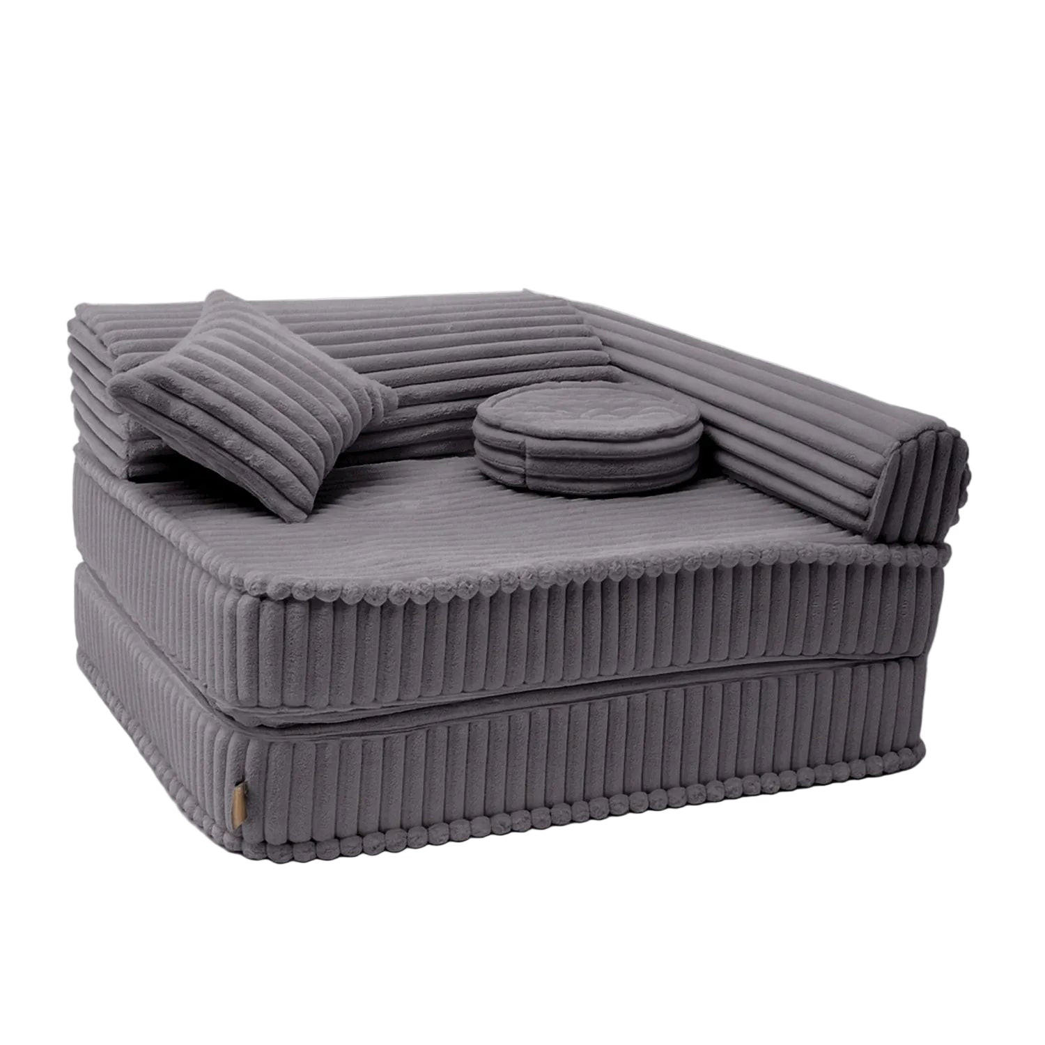 KINDERSESSEL modular 3-in-1 ausklappbar aus Plüschcord in Taubengrau - Hellgrau, Textil (100/80/80cm) - MeowBaby