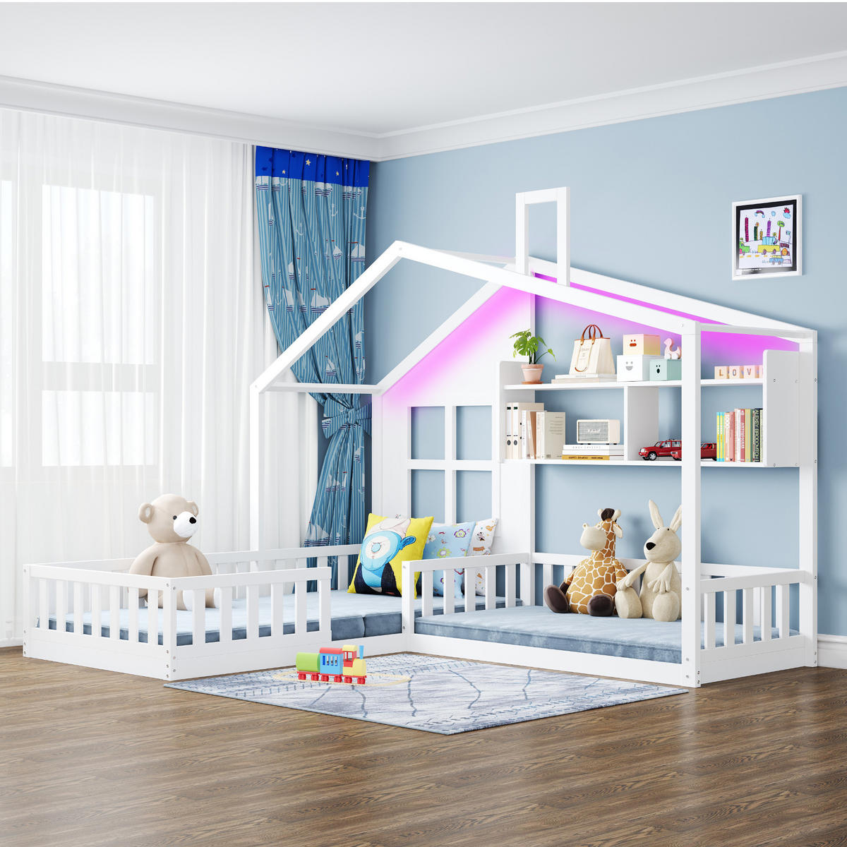 KINDERBETT 90/140x200 cm LED Regal weiß - Weiß, Holz (140/200cm) - LEBENLANG