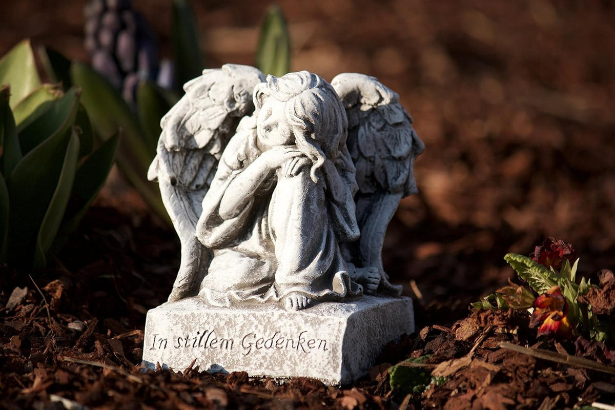 STEINFIGUR Engel auf Sockel, mit Inschrift frostfest Steinguss - Grau, Stein (8/12/8cm) - stoneandstyle