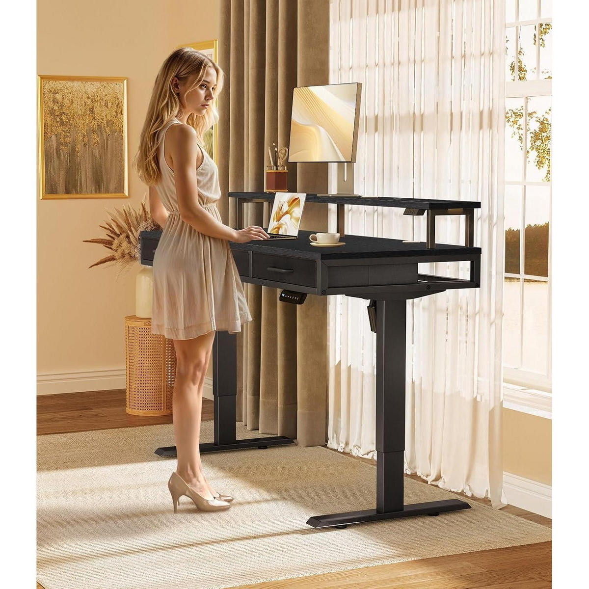 ELEKTRISCHER Schreibtisch mit Schubladen 140 cm Schwarz - Schwarz, Holz (54/140/78cm)
