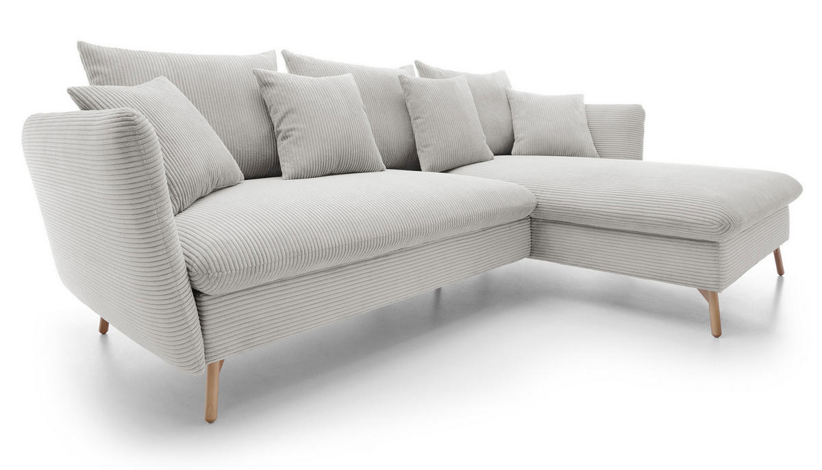 ECKSOFA Savona L-Form 260 cm, Cordstoff, Rechts, Vanille - Ecru, Holz (167/258cm) - Emporius