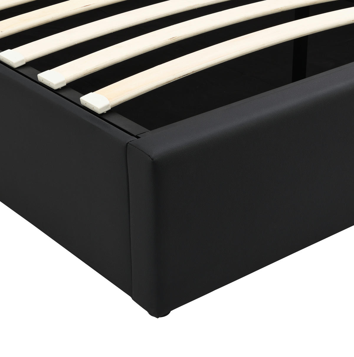 BETT mit LED und Stauraum PU Schwarz - Schwarz, Metall (140/200cm) - Meubliv