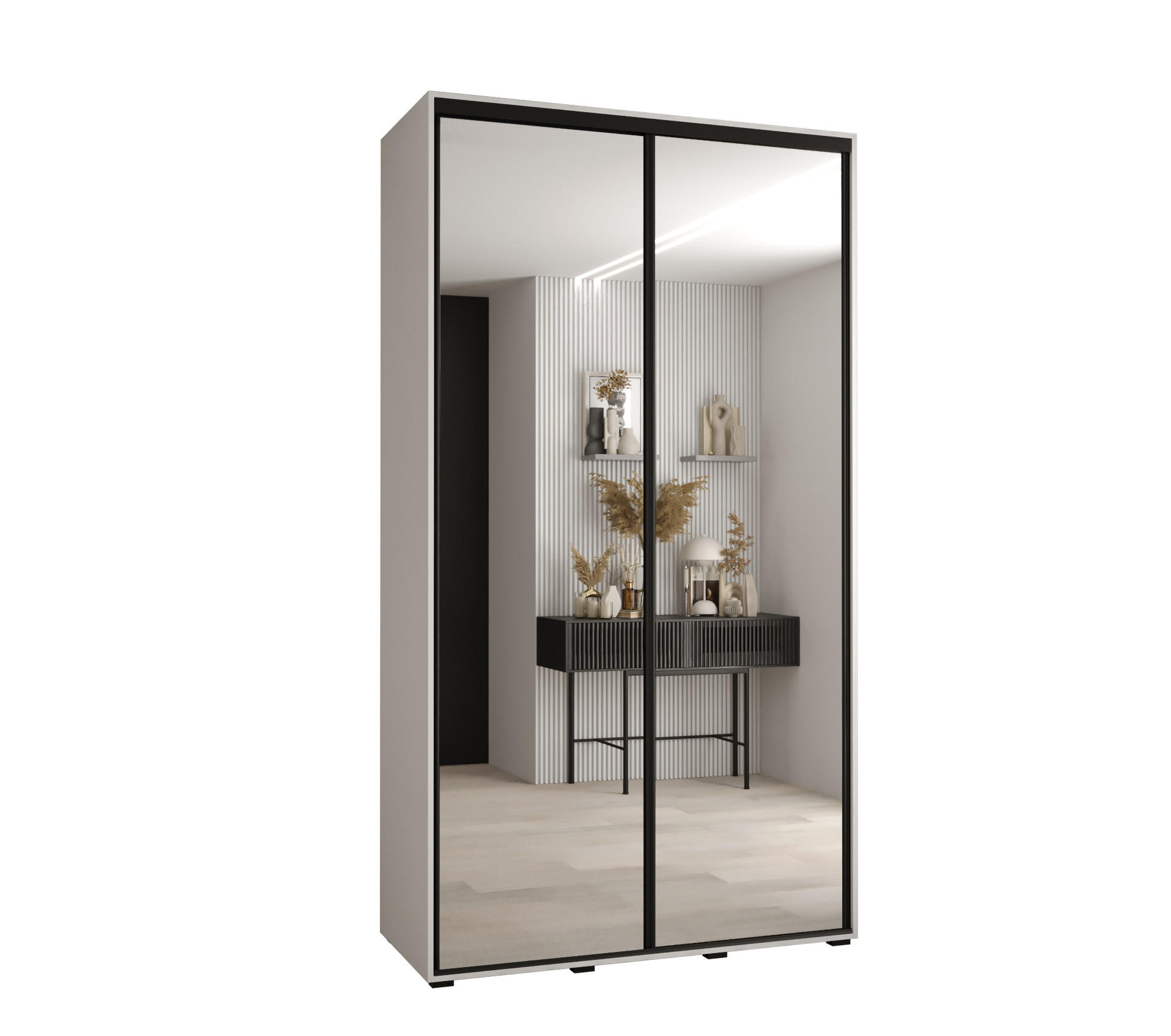 Abiks Möbel Schwebetürenschrank Weiß, Schwarz 130x235x45 cm