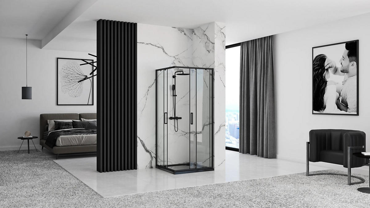 DUSCHKABINE Rea Punto Black 90x90 ohne Duschwanne - Schwarz, Glas (88/88/190cm) - REA