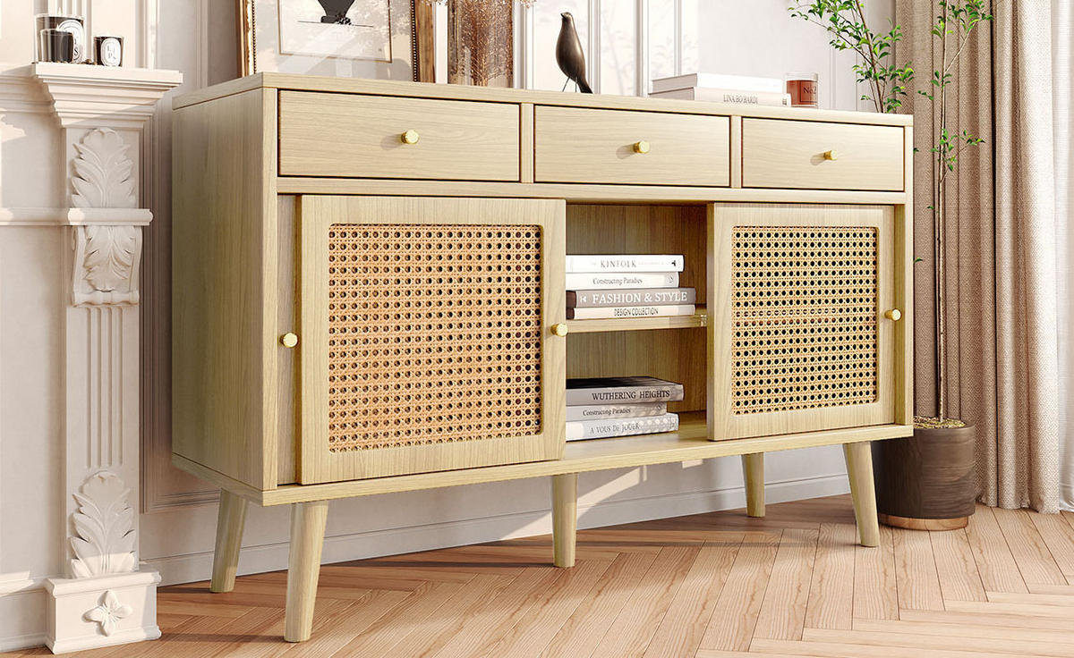 SIDEBOARD 120/40/78 cm s 3 zásuvkami a 3 dvierkami, nastaviteľné police, FSC certifikát, Dub - farba duba, kompozitné drevo (40/78/120cm) - Redom