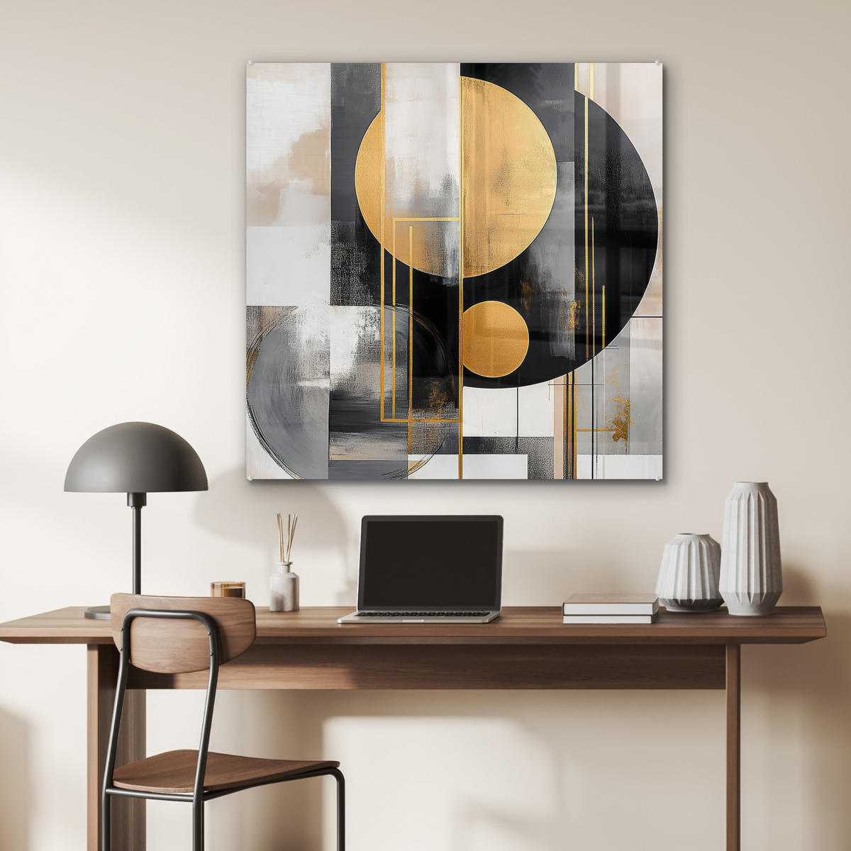 ACRYLGLASBILD Abstrakt - Gold - Silber - Formen - Ästhetisch - Modern 90x90 cm - Goldfarben, Glas (90/90cm) - MuchoWow