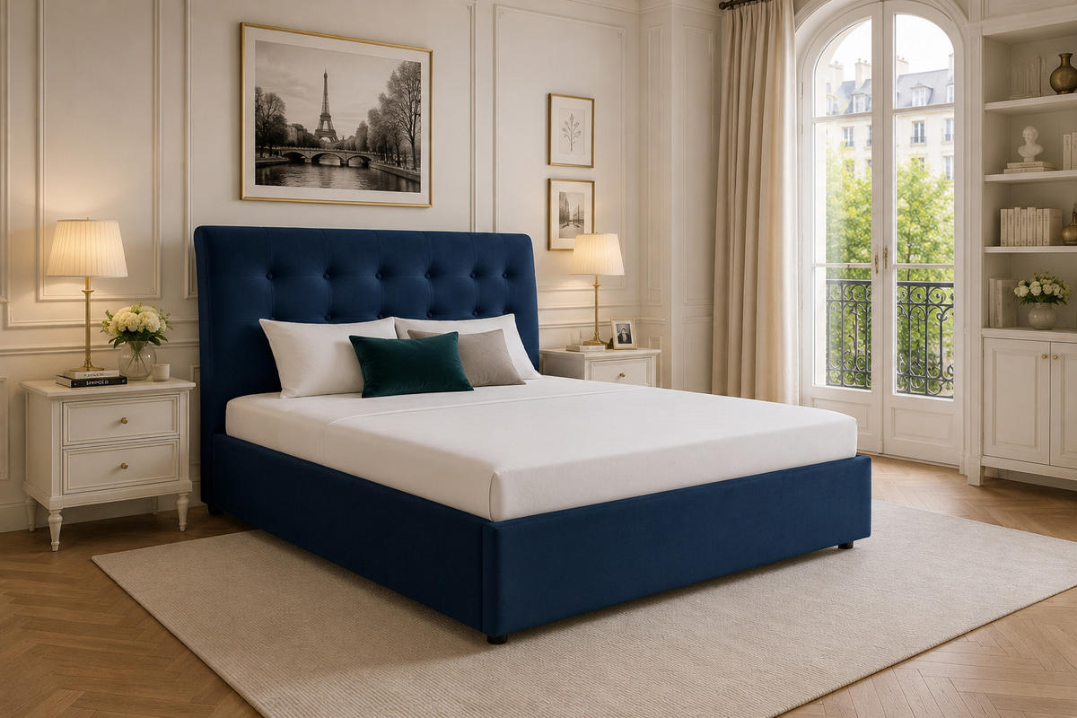 POLSTERBETT mit Bettkasten und Matratze SOLIS, Dunkelblau, 140x200 cm - Dunkelblau, Textil (140/200cm) - KS Home Concept