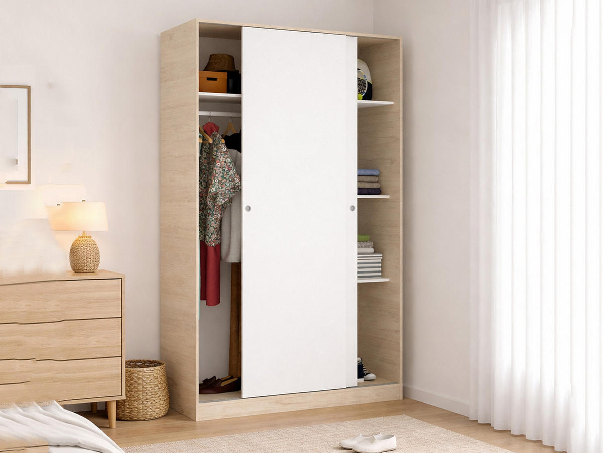 KLEIDERSCHRANK 2 TÜREN Holz-Effekt Weiß, Eiche 50/120/204 cm - Weiß, Holzwerkstoff (120/204/50cm) - DMORA