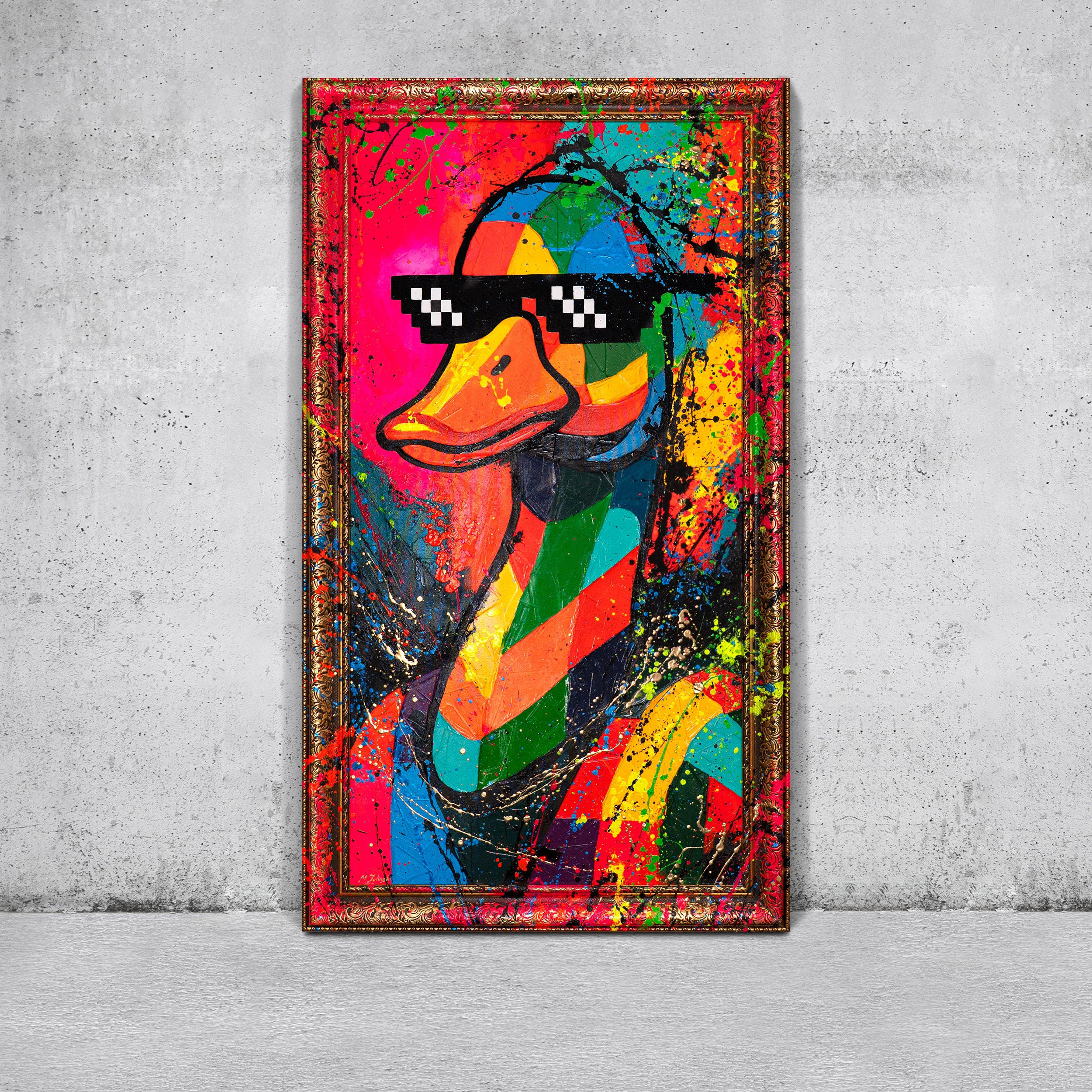 GEMÄLDE Entchen-Vibe Schattenfugenrahmen Gold 160x80 cm - Goldfarben, Holz (160/80cm) - YS-art gallery