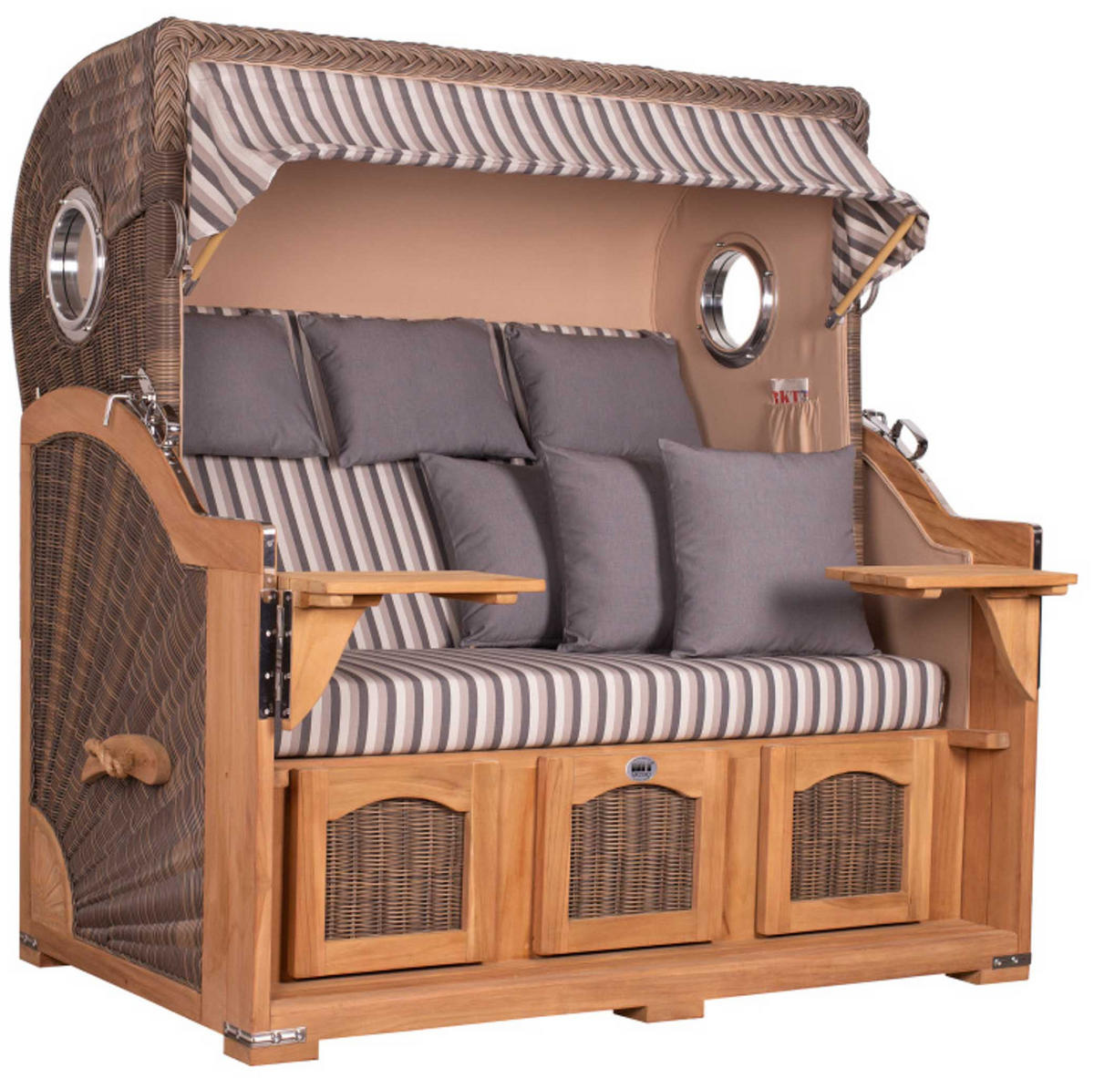 STRANDKORB XXL Düne Grande Teak PE Grey - Braun/Grau, Metall (170/170/95cm) - Mr. Deko