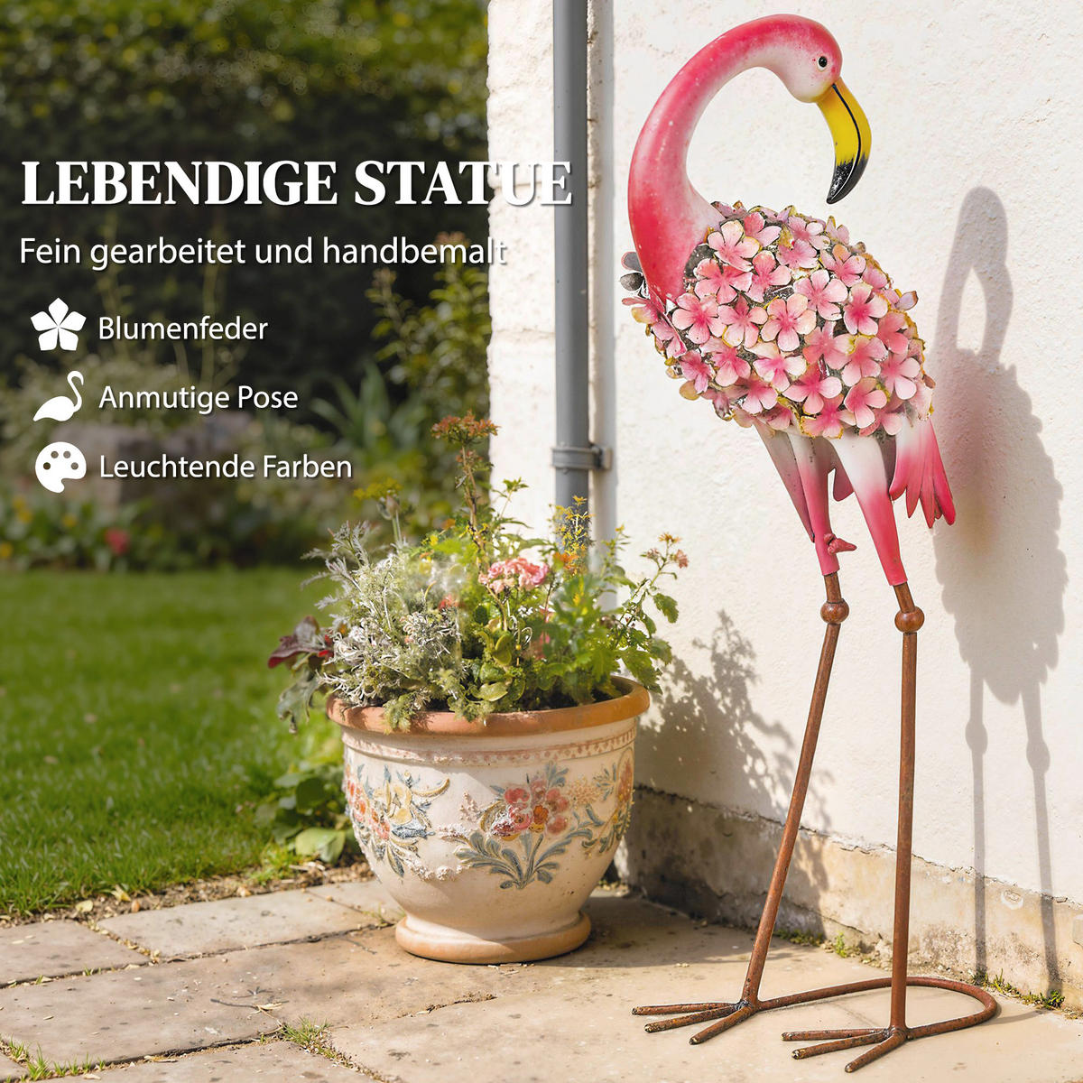 GARTENDEKO-SET 2 TLG. Flamingo, Wetterfest - Rot, Metall (19/83/28cm) - Outsunny