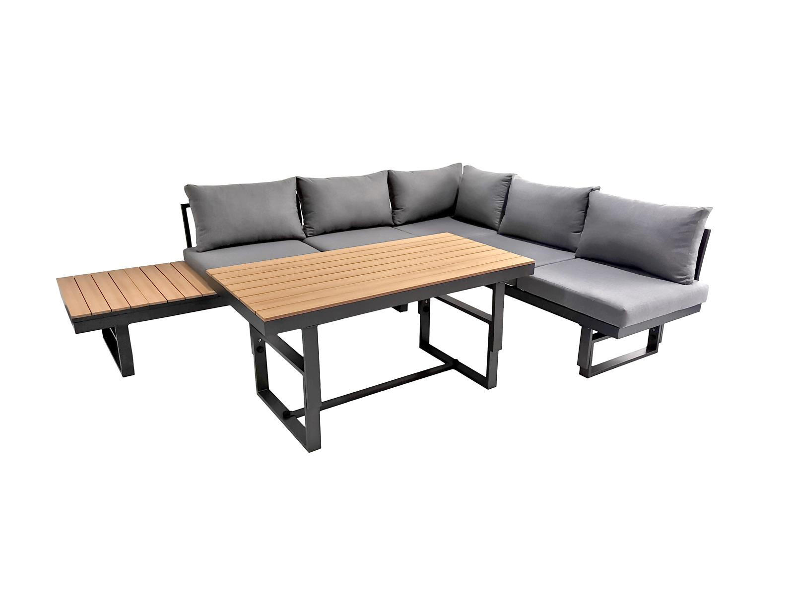 GARTENLOUNGE-SET Piazza Grau Aluminium höhenverstellbarer Tisch für 6 Personen - Grau, Kunststoff - Green Spirit