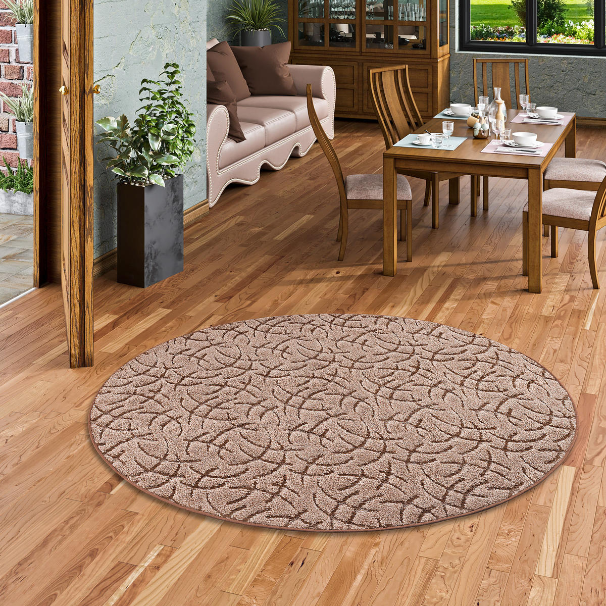 KONTURENSCHNITT HOCHFLOR TEPPICH FRIEDA RUND - Braun, Textil (133/133cm) - Snapstyle