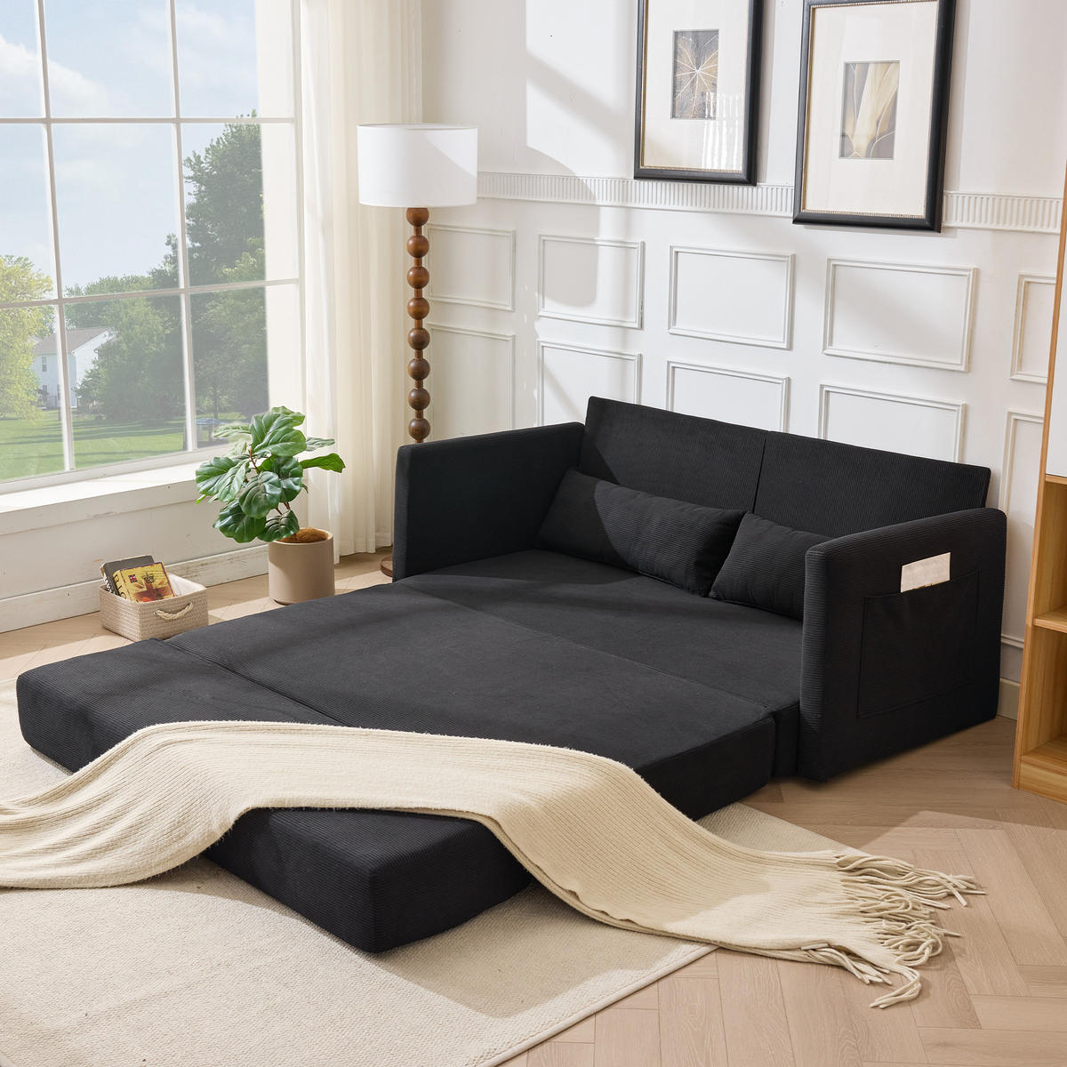 SCHLAFSOFA 2-Sitzer Sofa mit Schlaffunktion,klappbar,Schwarz - Schwarz, Textil (165/82/92cm) - LVHOM