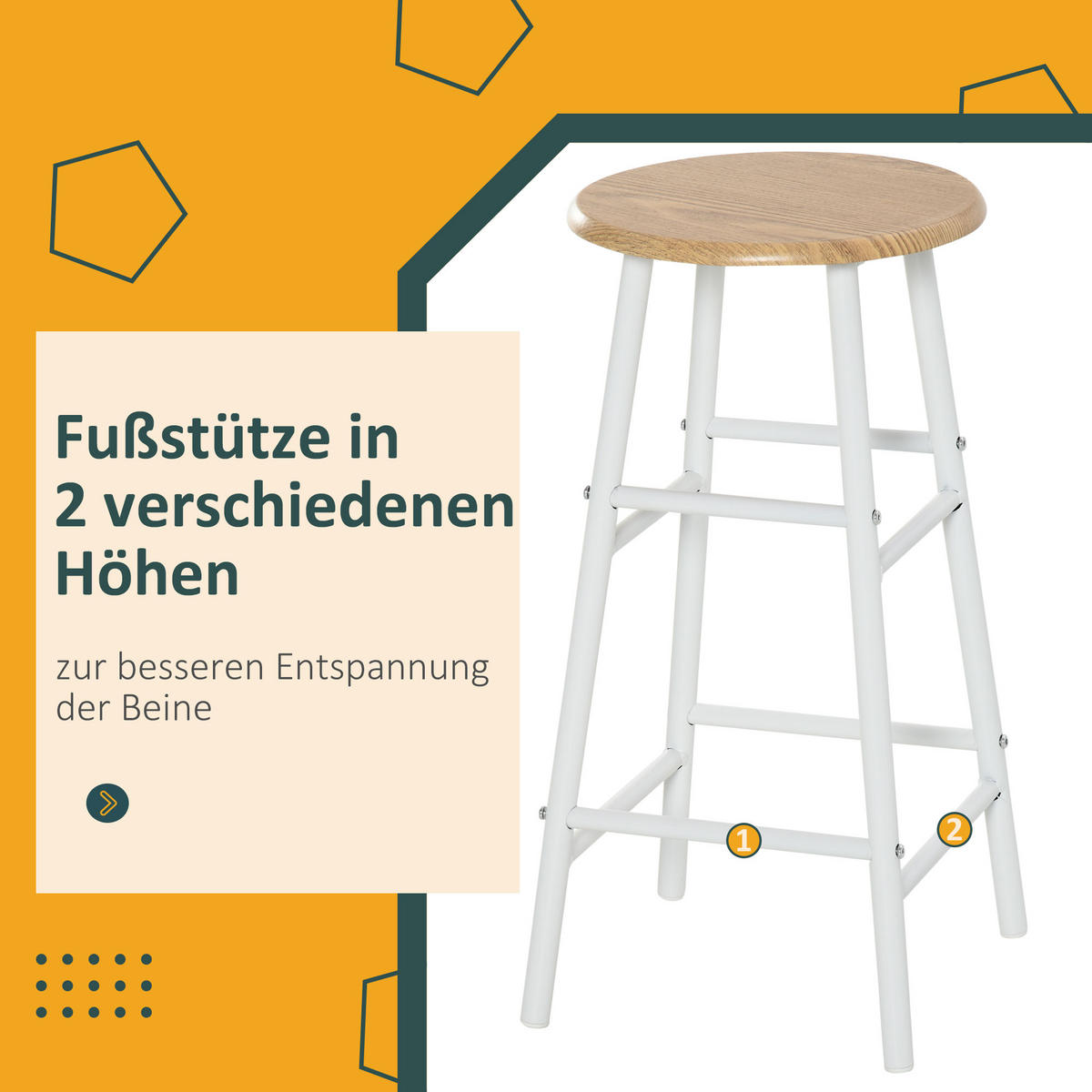 BARTISCH Set 3-teilig Küchentisch mit Stuhl Stehtisch Barhocker Stahl Weiß+Eiche - Weiß, Kunststoff (50/90/80cm) - HOMCOM