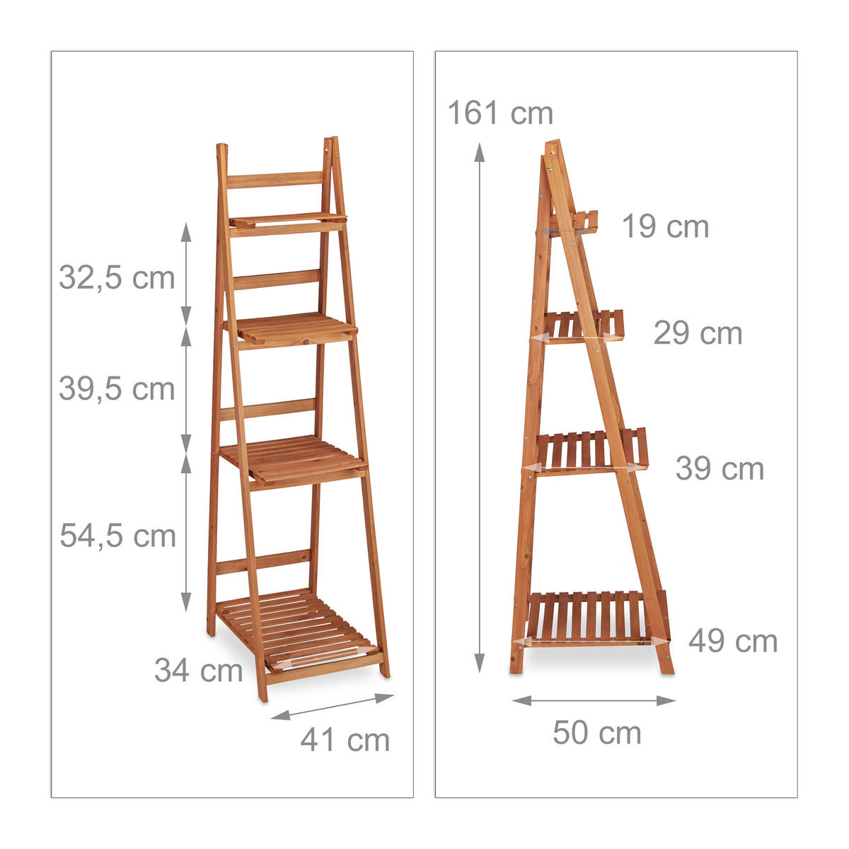 BLUMENTREPPE - Hellbraun, Holz (41/161/50cm) - Relaxdays
