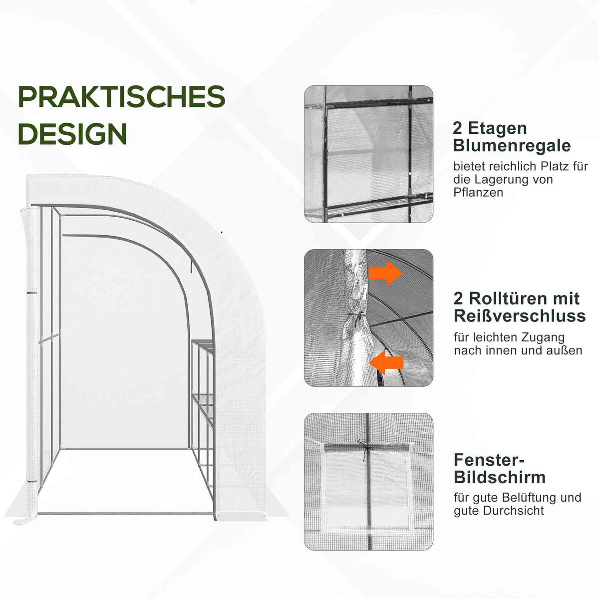 GEWÄCHSHAUS, 300L x 150B x 213H cm - Weiß, Kunststoff/Metall (150/213/300cm) - Outsunny