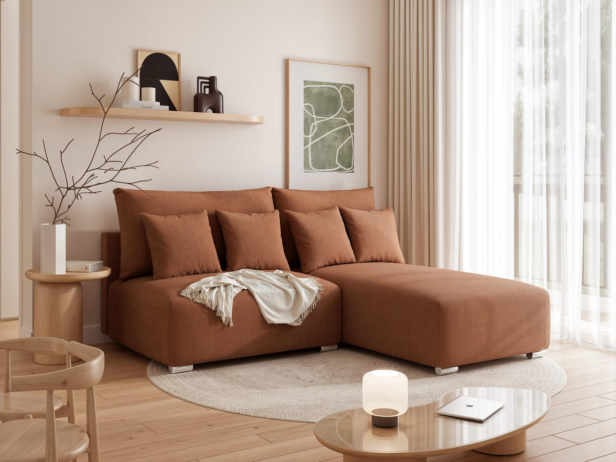 ECKSOFA ELVO mit Schlaffunktion und Bettkasten Braun - Braun, Holzwerkstoff/Kunststoff (208/190cm) - Idohome