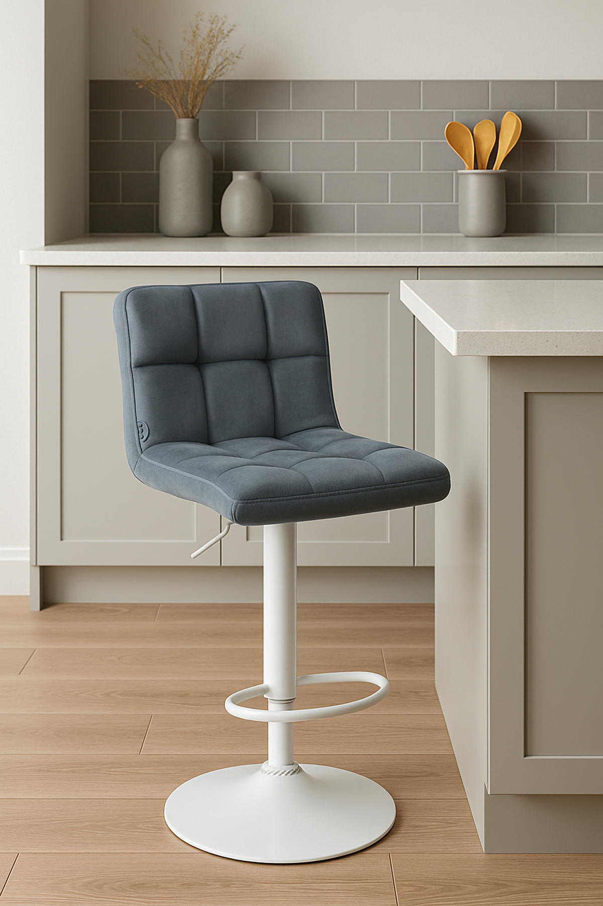 BARHOCKER Peran Samt weiß dunkelgrau - Dunkelgrau/Weiß, Textil/Metall (46/114/47cm) - TPFLiving