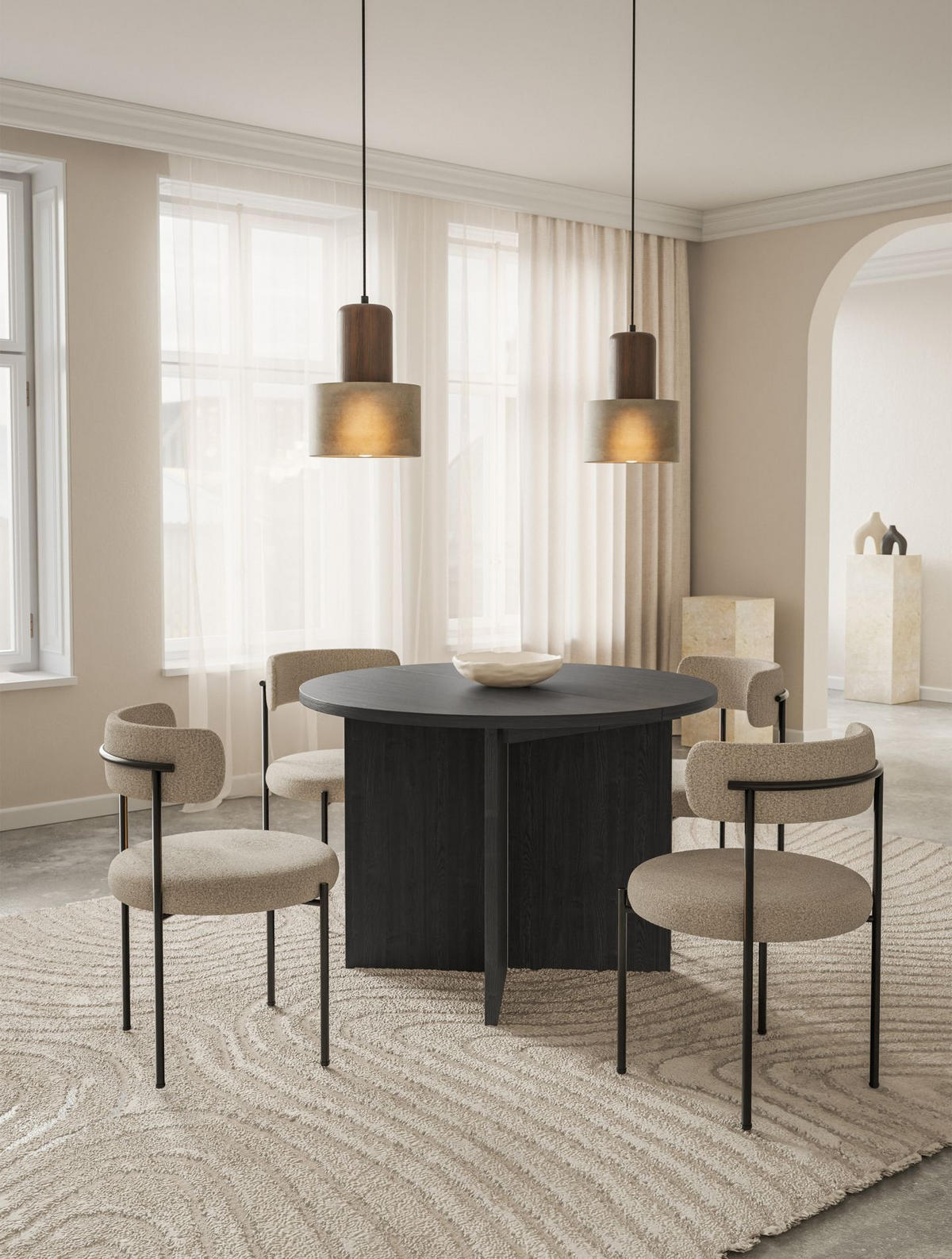 ESSTISCH Selsey Ovo rund, Holzoptik Esche Portland, ausziehbar, 110–190 × 110 cm - Schwarz, Holzwerkstoff (109.6/109.6/75cm) - Selsey