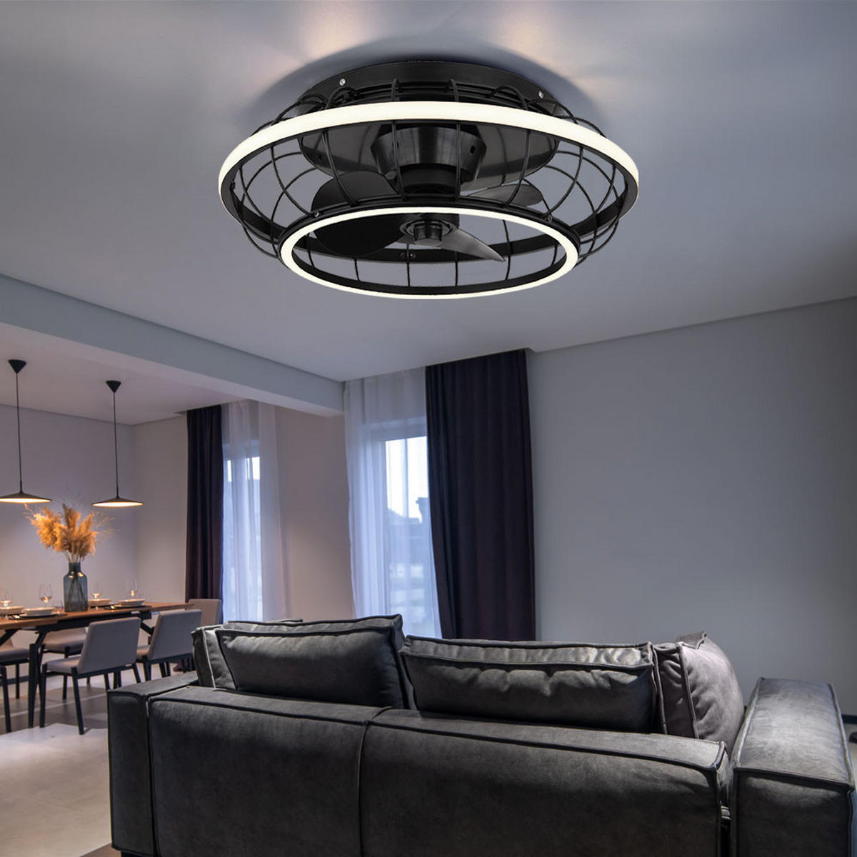 LED DECKENLEUCHTE Leonhard Schwarz Kunststoff - Schwarz, Metall (50/50/18cm) - Globo Lighting