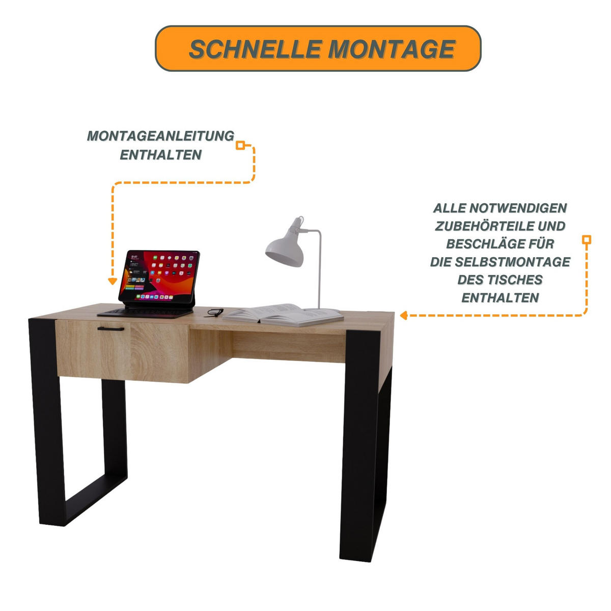 SCHREIBTISCH Sonoma Eiche 120/73/53,6 cm - Schwarz/Sonoma Eiche, Holzwerkstoff (53.6/120/73cm) - CraftPAK