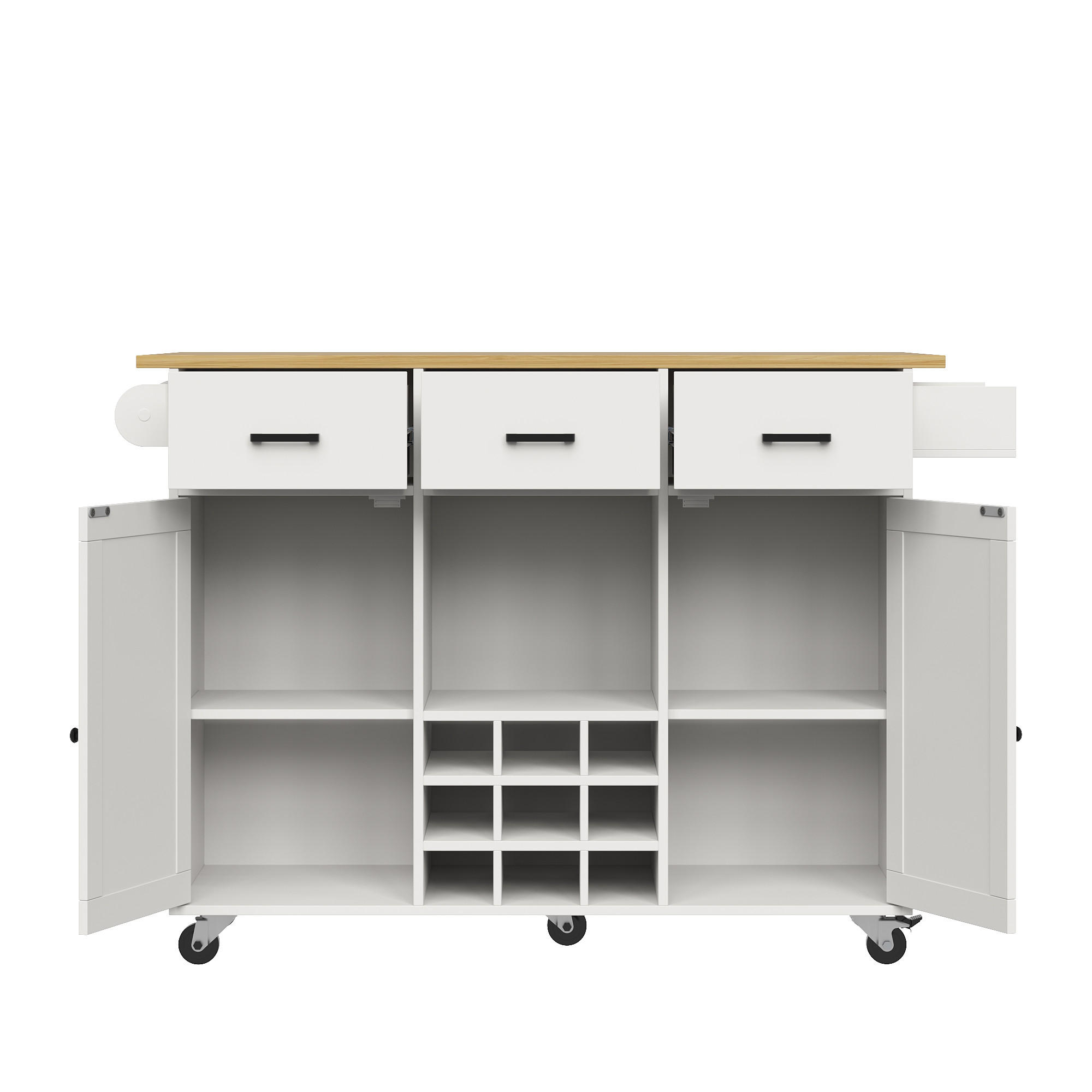 KÜCHENINSEL Weiß 104/39,5/91,5 cm Klappbar mit 3 Schubladen - Weiß, Holzwerkstoff (104/91.5/39.5cm) - PANGIVO