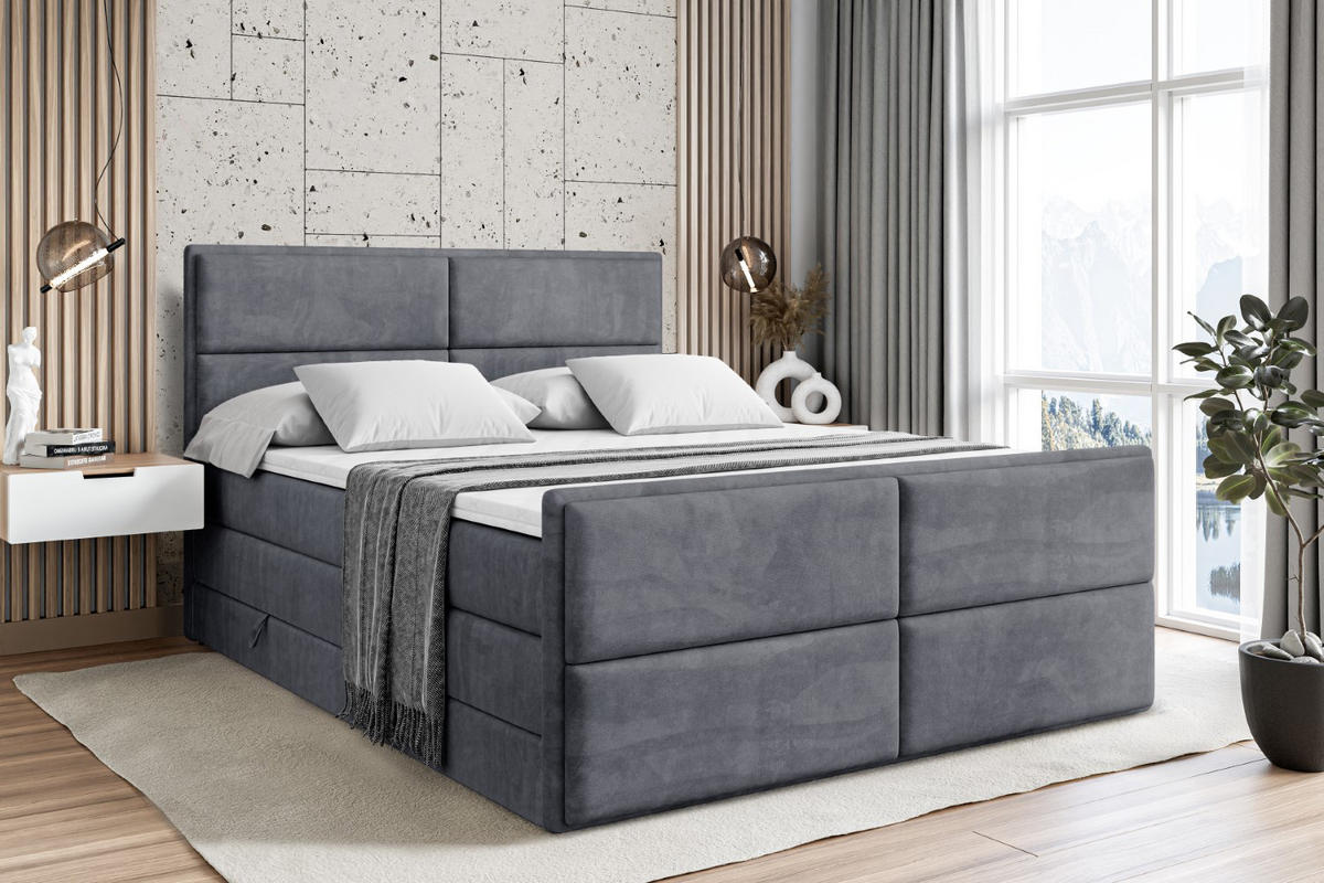 BOXSPRINGBETT AURA-Z KING - 160 x 200 - H3/H4 - Dunkelgrau - Dunkelgrau, Holzwerkstoff (160/200cm) - ALTDECOR