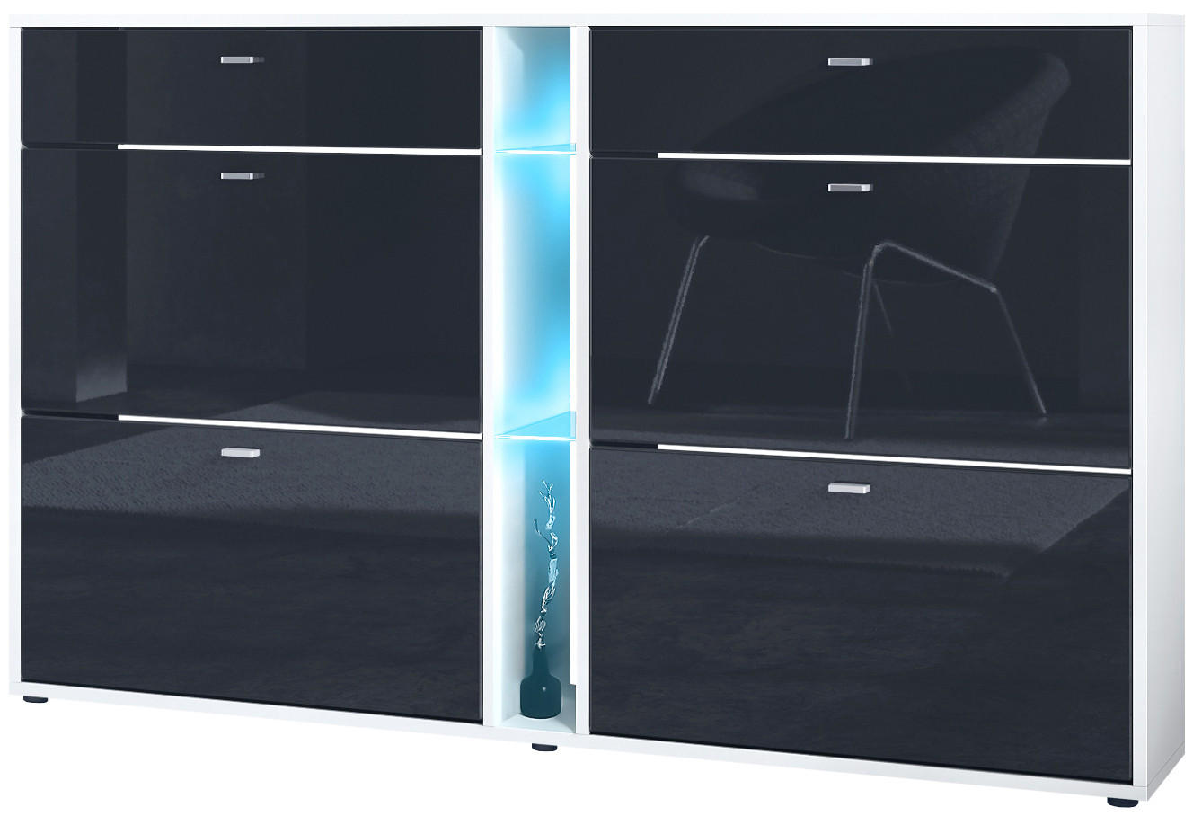 Vladon Schuhschrank Schwarz Hochglanz 155.5x95x28 cm