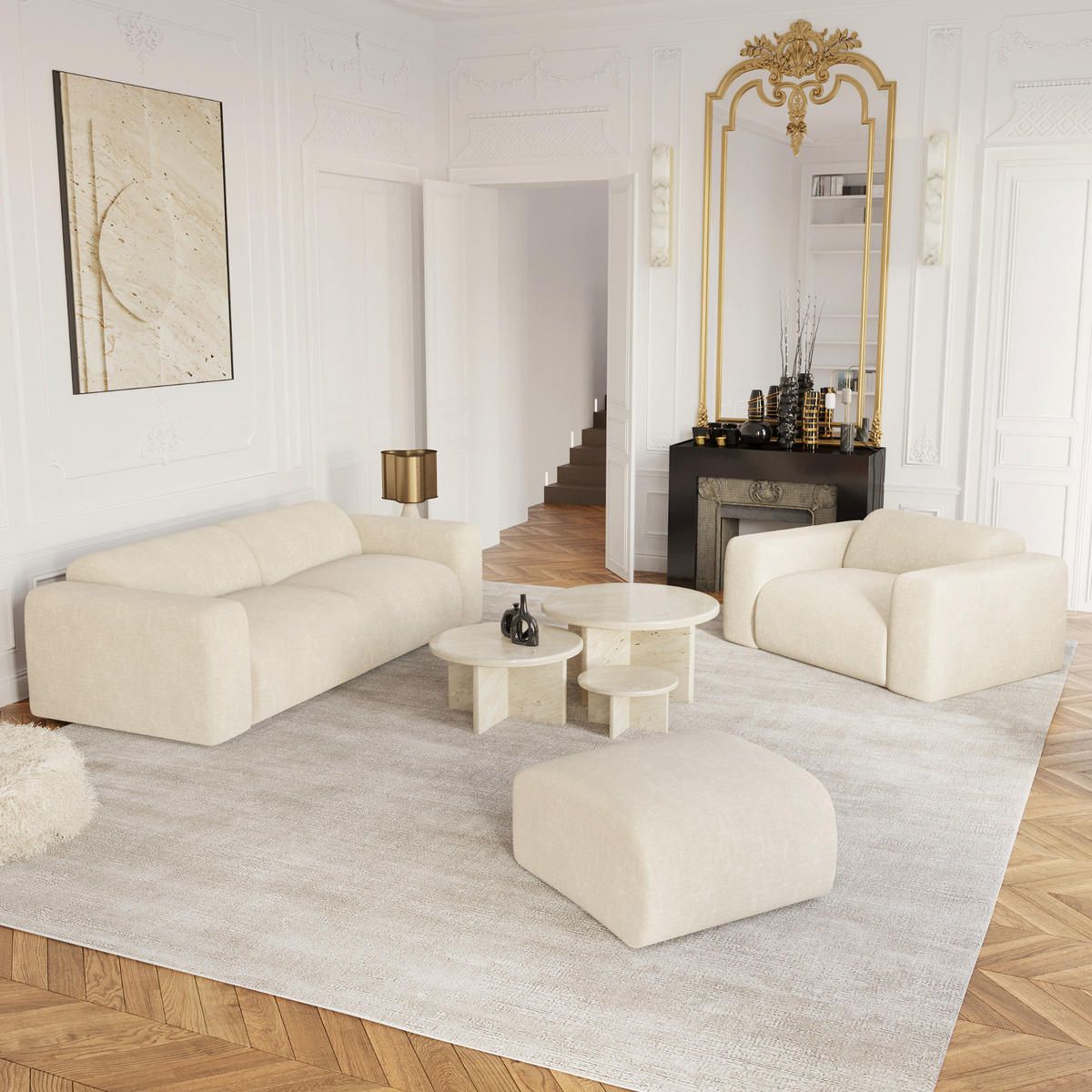 SITZKISSEN Texturierter Samt Creme 75cm - Creme, Textil (75/45/75cm) - Sia Home