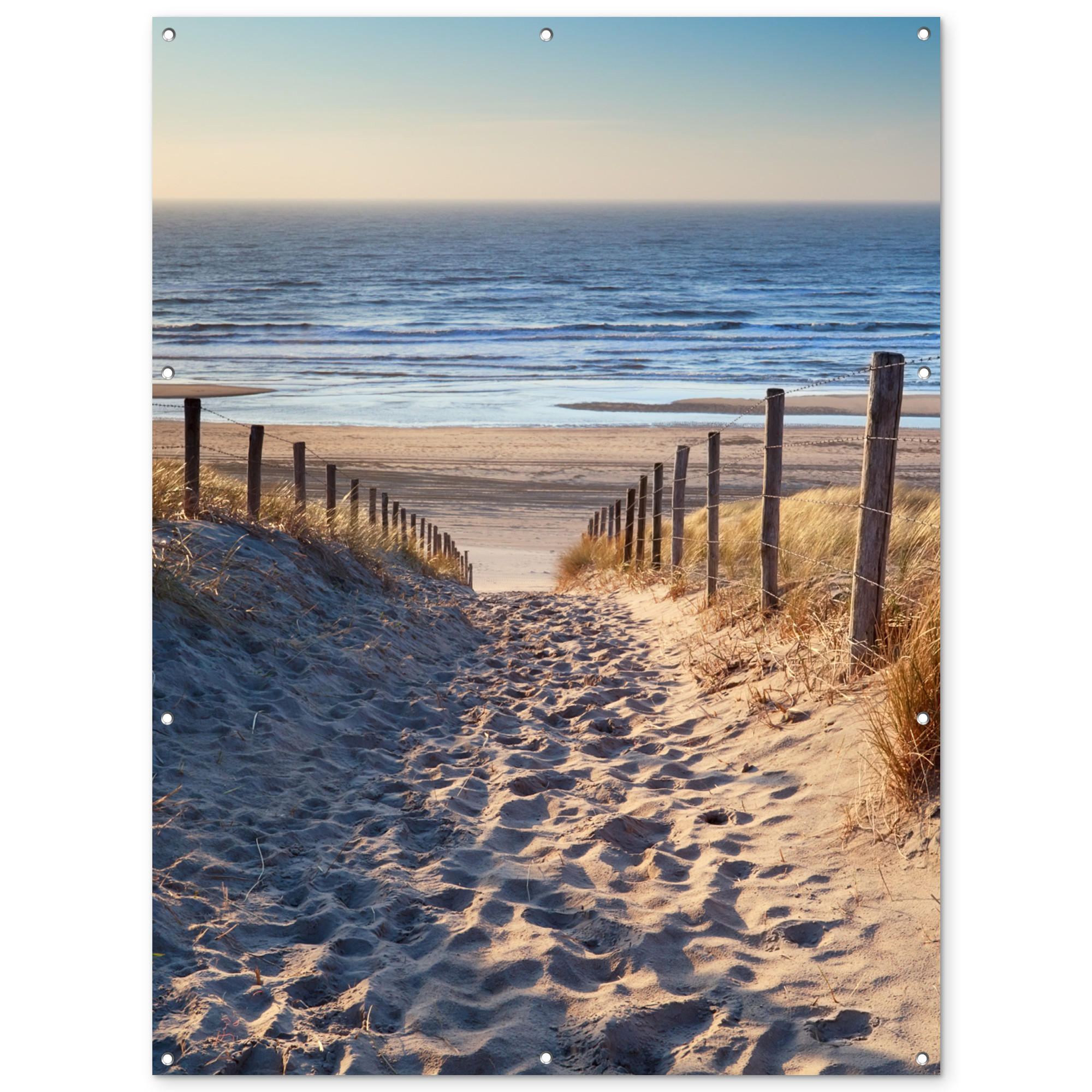 GARTENPOSTER Strand - Meer - Niederlande - Dünen - Sonne 120x160 cm - Sandfarben, Kunststoff (120/160/0.2cm) - OnlyWow