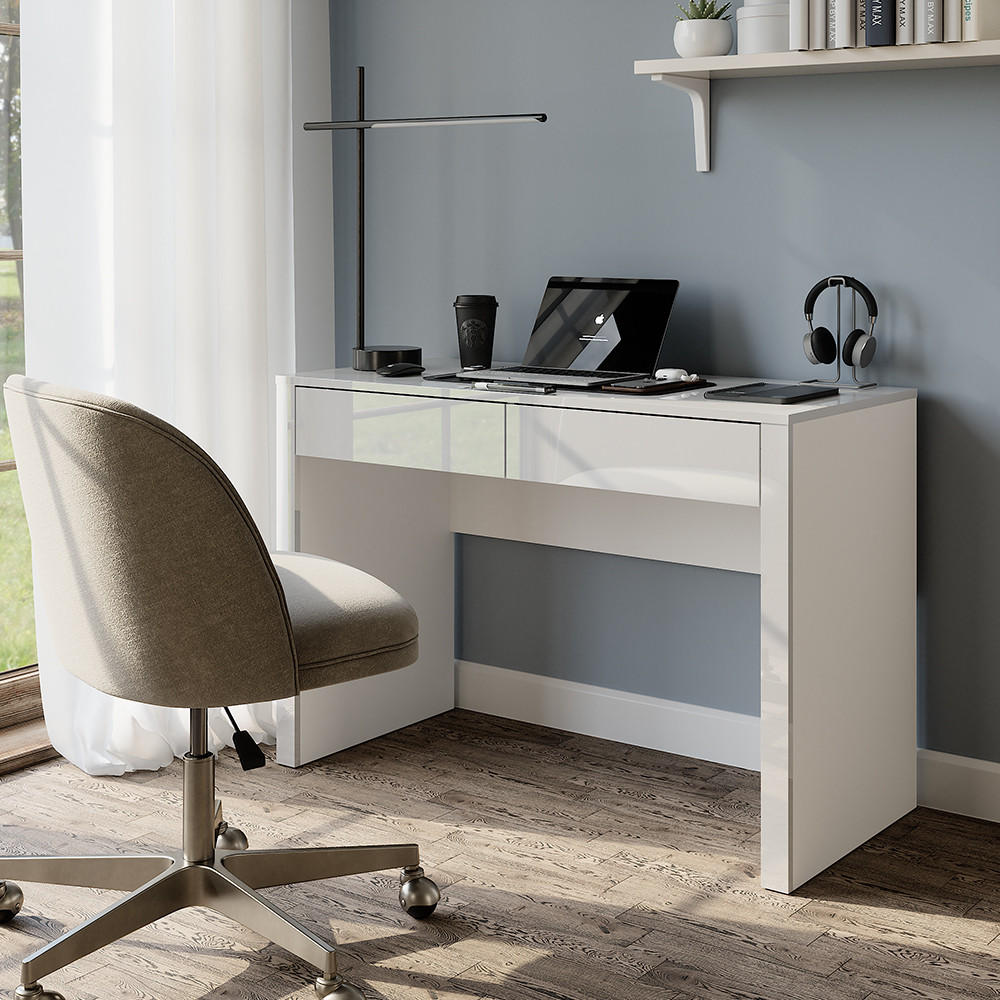 SCHREIBTISCH Annabelle Weiß Hochglanz/Weiß 110 x 50 cm mit 2 Schubladen - Weiß Hochglanz/Weiß, Holzwerkstoff (50/110/75.5cm) - Vicco