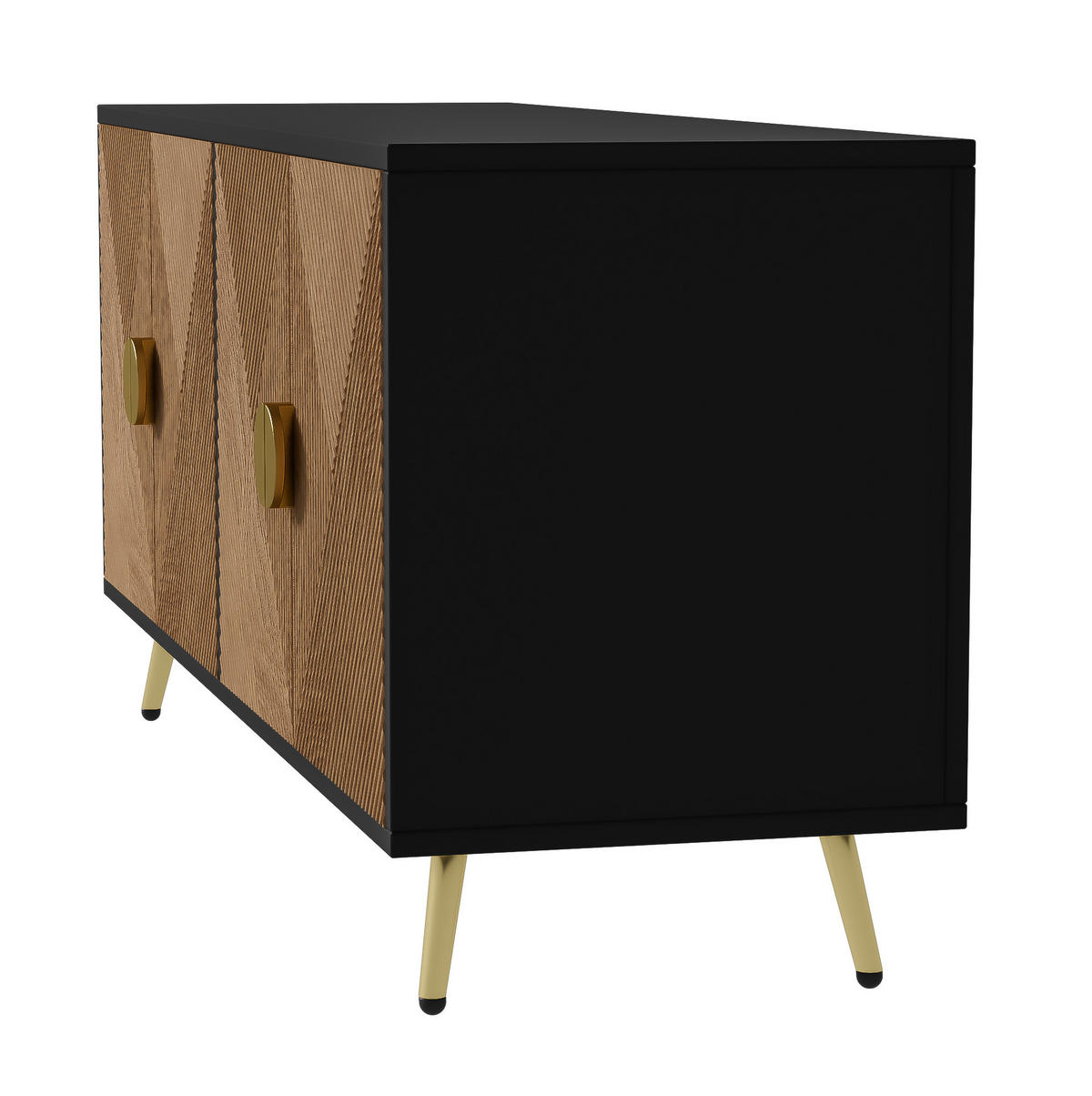 SIDEBOARD 160/40/75 cm aus MDF und Holzwerkstoff mit Sanftschluss und goldfarbenen Griffen Schwarz/Holzfarben - Schwarz, Holzwerkstoff (160/75/40cm) - Modenvie
