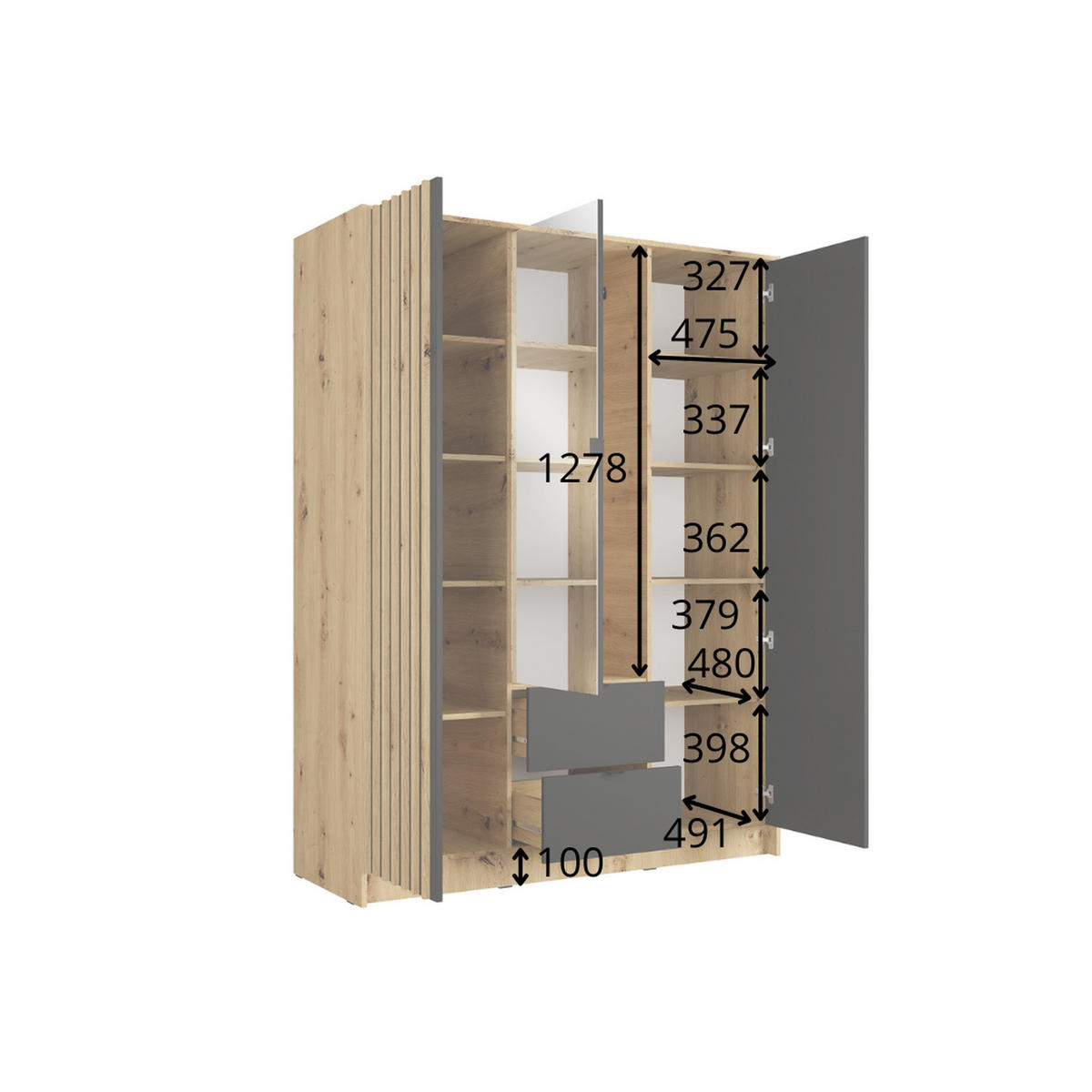 KLEIDERSCHRANK Onyx Schwarz 151/201/55 - Schwarz, Holzwerkstoff (151/201/55cm) - RAUMHIRSCH FURNITURE