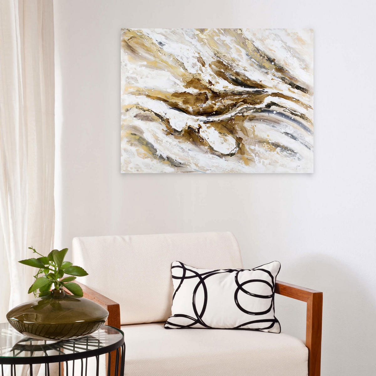 ACRYLBILD HANDGEMALT 100/75 cm - Weiß/Braun, Holz/Textil (2.12/75cm) - KUNSTLOFT