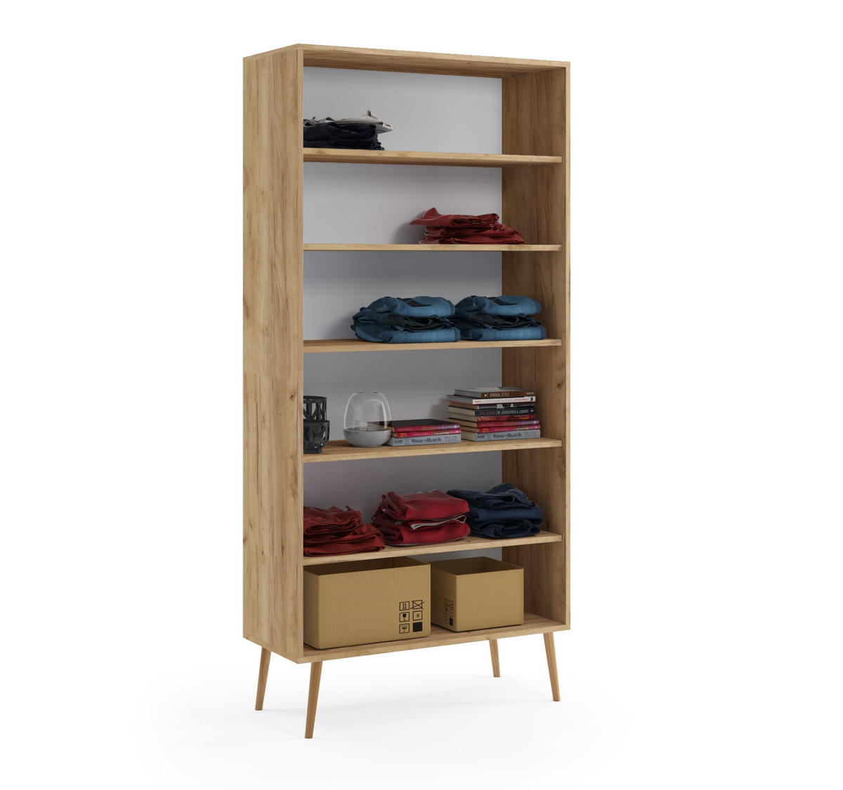 SCHRANK Gold Dąb Craft Boho Tief Holzbeine 5 Regale - Beige, Holzwerkstoff (87/212/41cm) - Sepro Meble