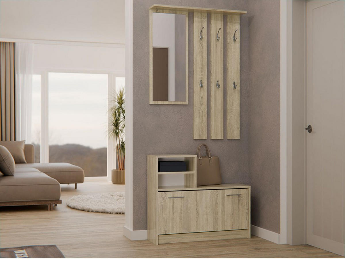 SET DE MOBILIER PENTRU HOL practic cu oglindă Sonoma 85/180/24 - stejar Sonoma, compozit lemnos (85/180/24cm) - RAUMHIRSCH FURNITURE