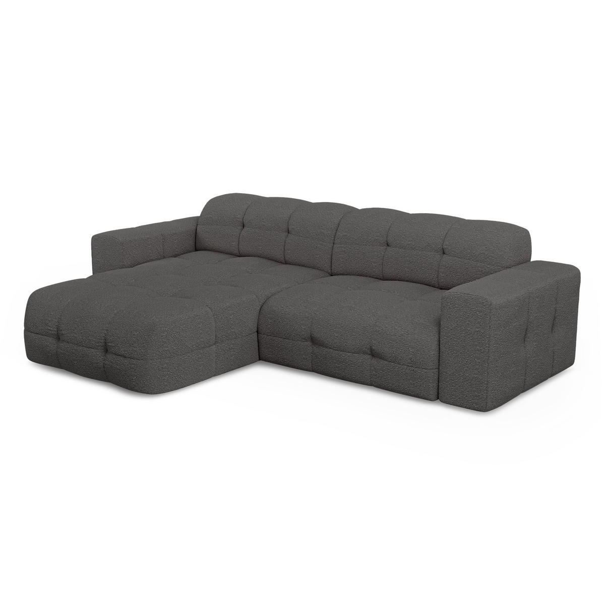 ECKSOFA LINKS Bouclé-Stoff Graphitgrau 230cm - Graphitfarben/Grau, Textil (155/230cm) - Sia Home