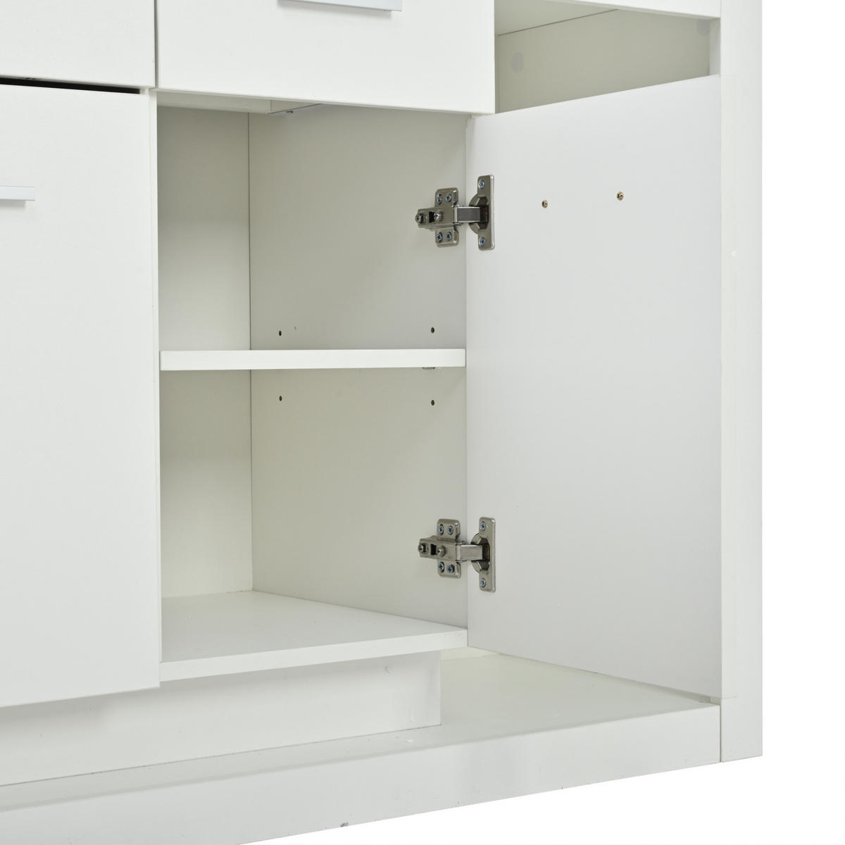 SIDEBOARD aus Spanplatte 160x40x75 cm Weiß mit LED-Beleuchtung, 3 Schubladen und 14 Fächern - Weiß, Holzwerkstoff (160/75/40cm) - IVMEU